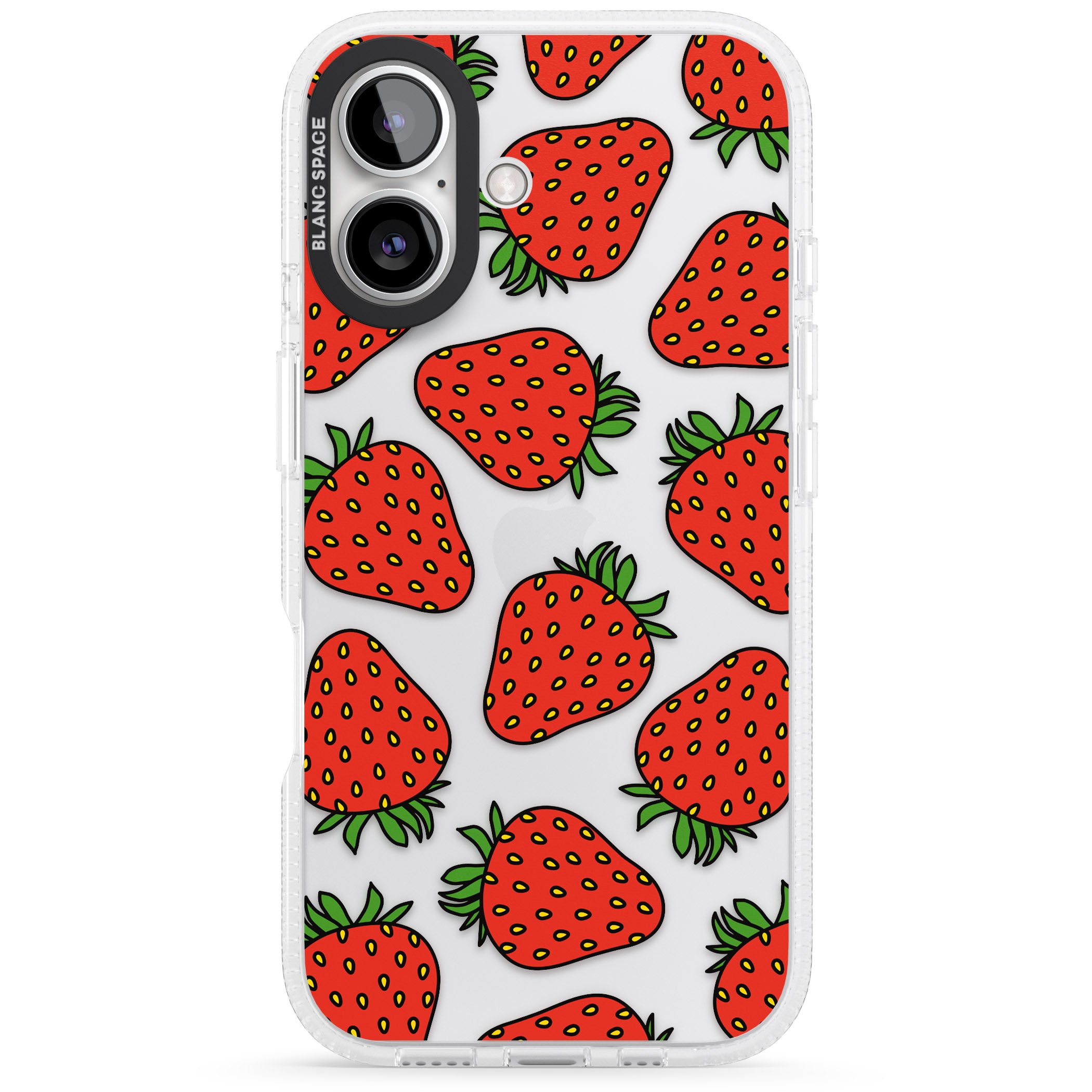 Strawberry Pattern iPhone 16 / 16 Plus Clear Case Impact Air - Blanc Space