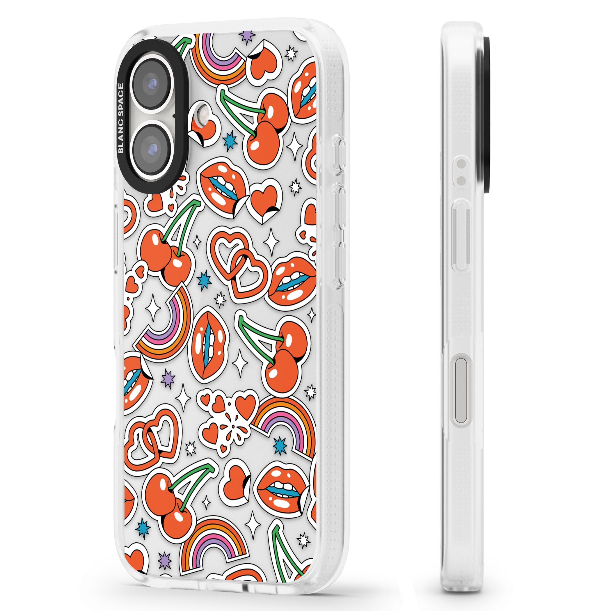 Red Sticker Pop iPhone 16 / 16 Plus Clear Case Impact Air - Blanc Space