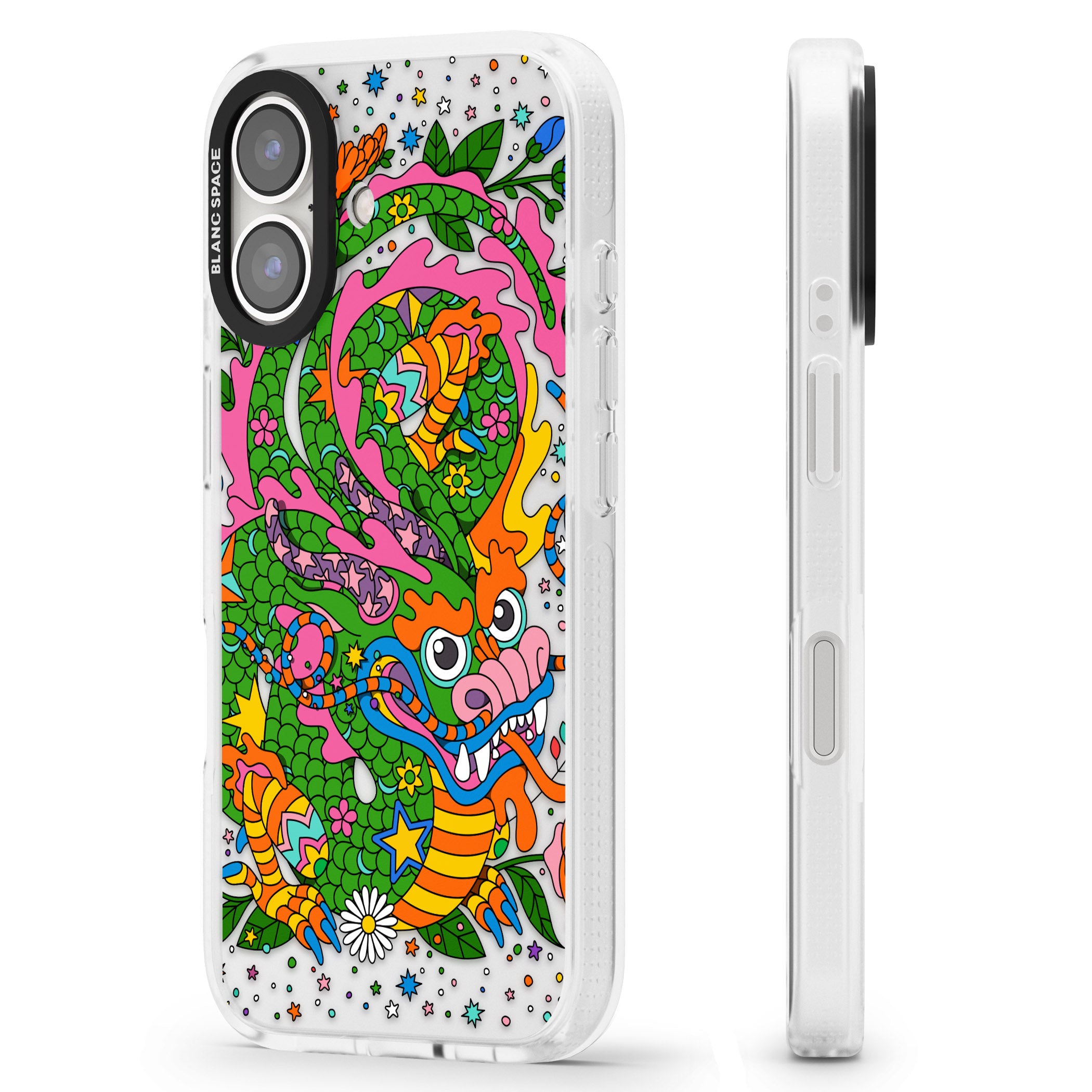 Psychedelic Jungle Dragon iPhone 16 / 16 Plus Clear Case Impact Air - Blanc Space