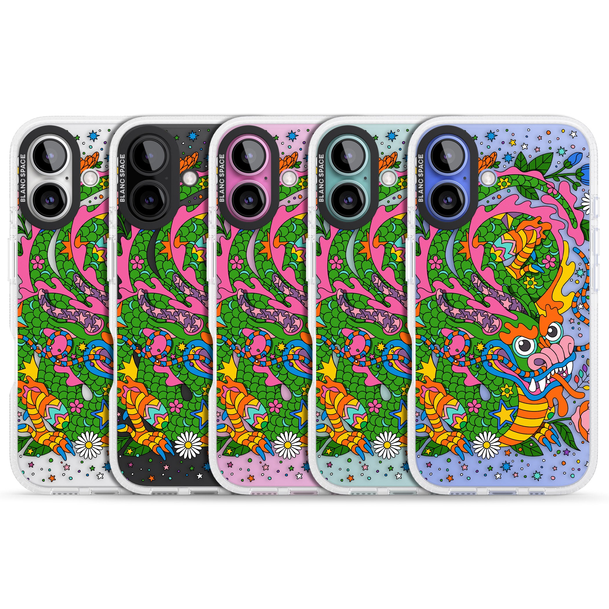 Psychedelic Jungle Dragon iPhone 16 / 16 Plus Clear Case Impact Air - Blanc Space