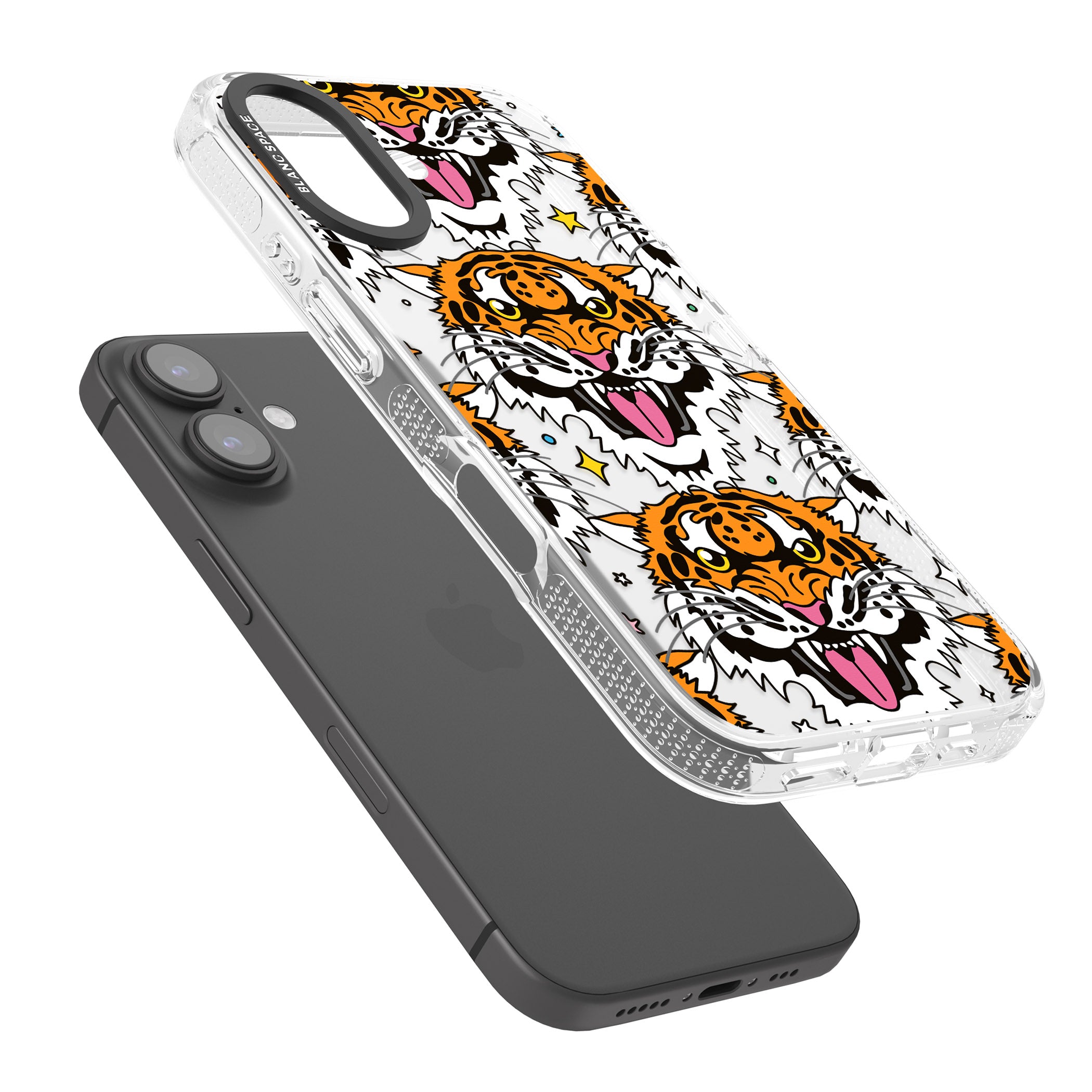 Fierce Jungle Tigers iPhone 16 / 16 Plus Clear Case Impact Air - Blanc Space