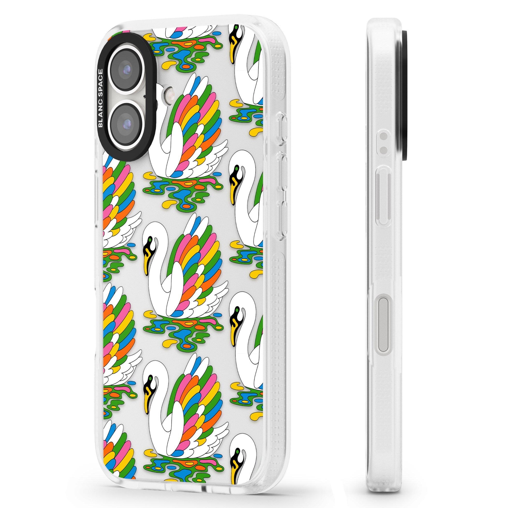 Colourful Swan Pattern iPhone 16 / 16 Plus Clear Case Impact Air - Blanc Space