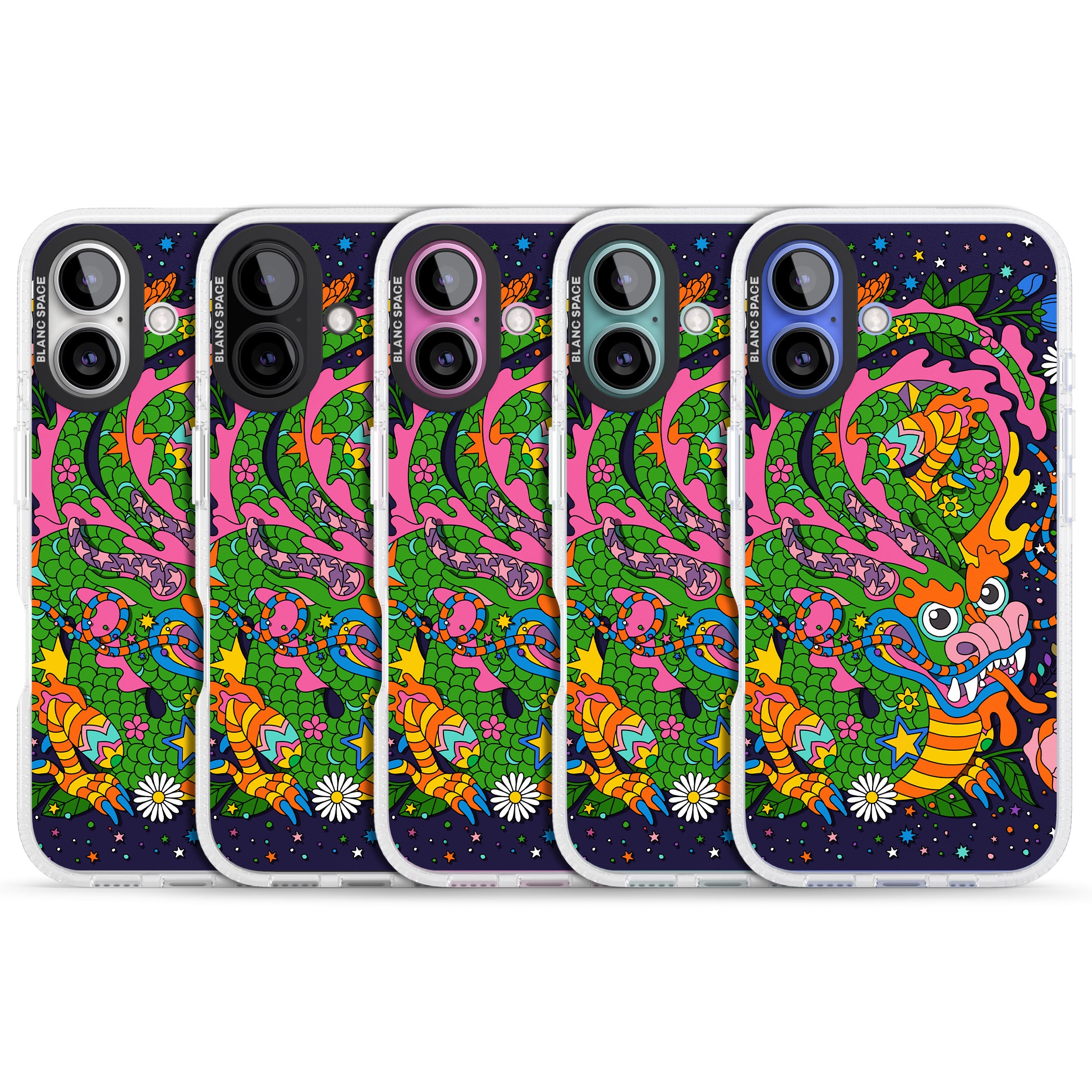 Psychedelic Jungle Dragon (Purple) iPhone 16 / 16 Plus Clear Case Impact Air - Blanc Space