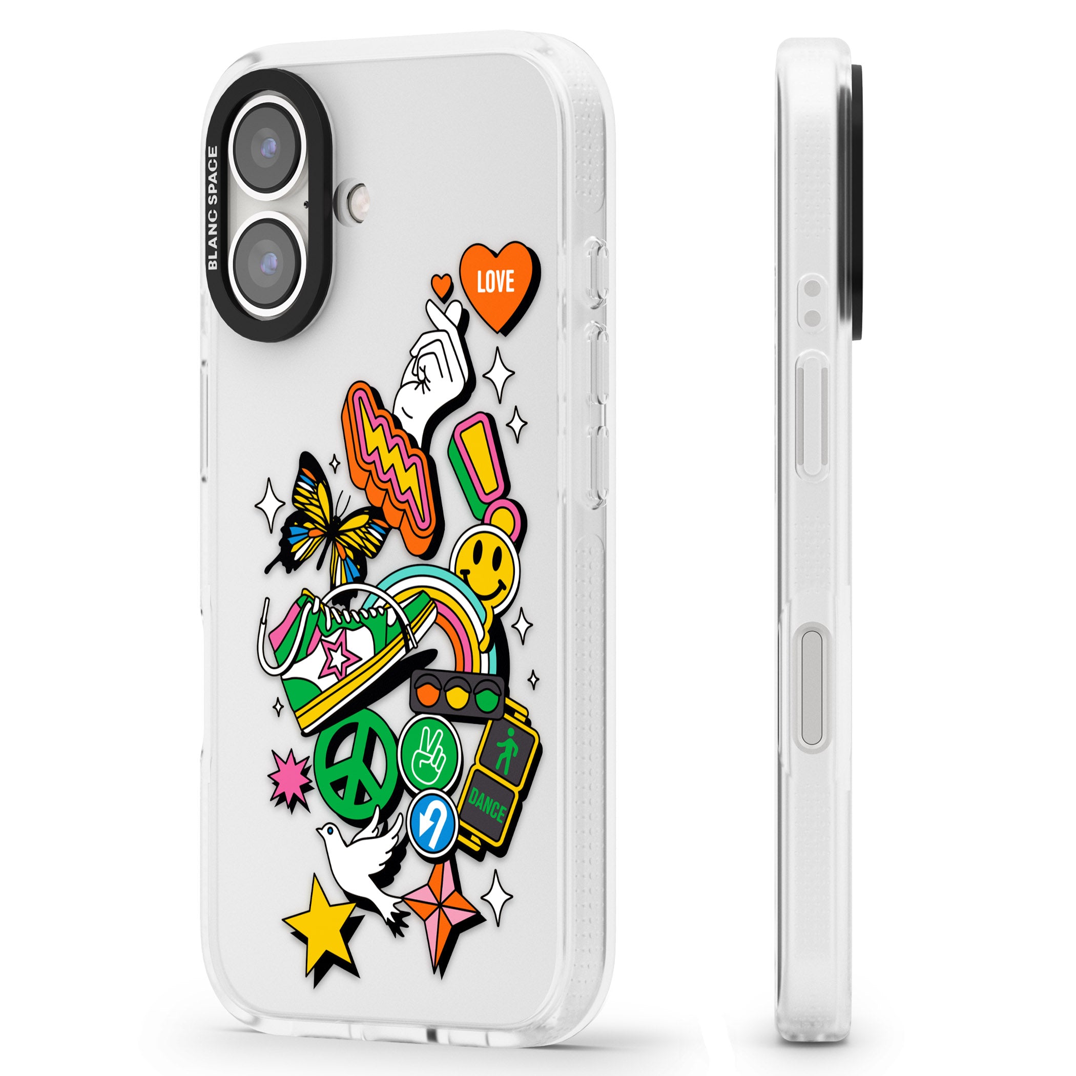 Nostalgic Sticker Collage iPhone 16 / 16 Plus Clear Case Impact Air - Blanc Space