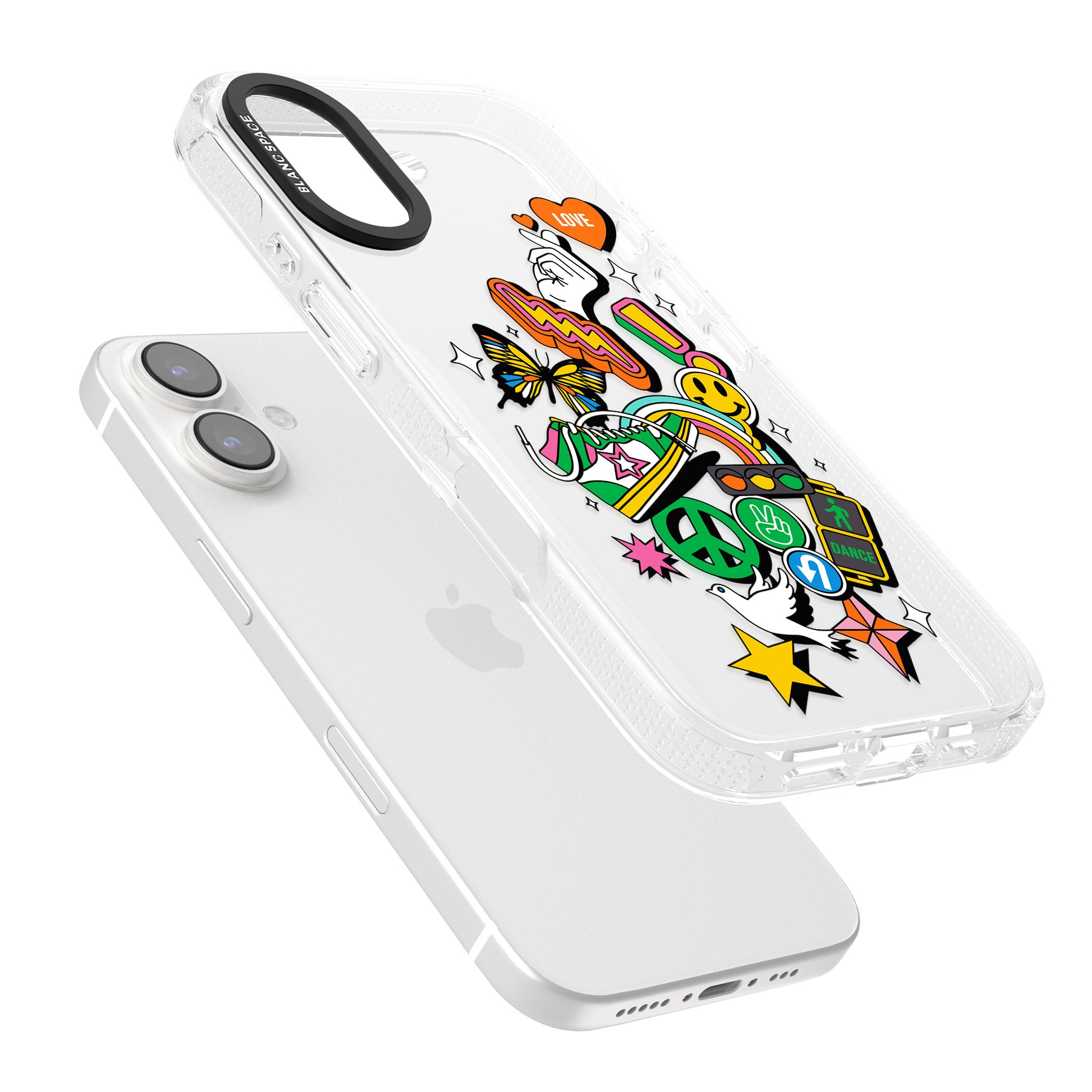 Nostalgic Sticker Collage iPhone 16 / 16 Plus Clear Case Impact Air - Blanc Space