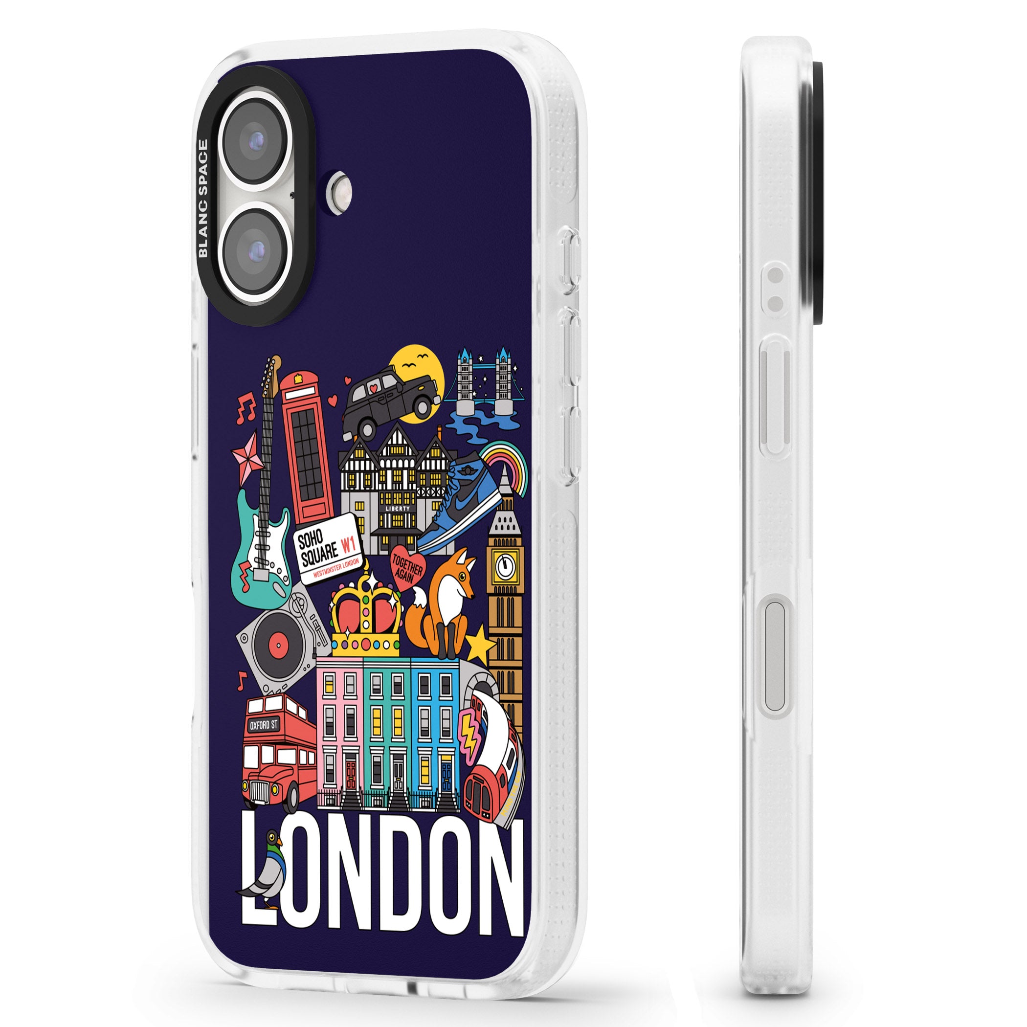 London Calling iPhone 16 / 16 Plus Clear Case Impact Air - Blanc Space