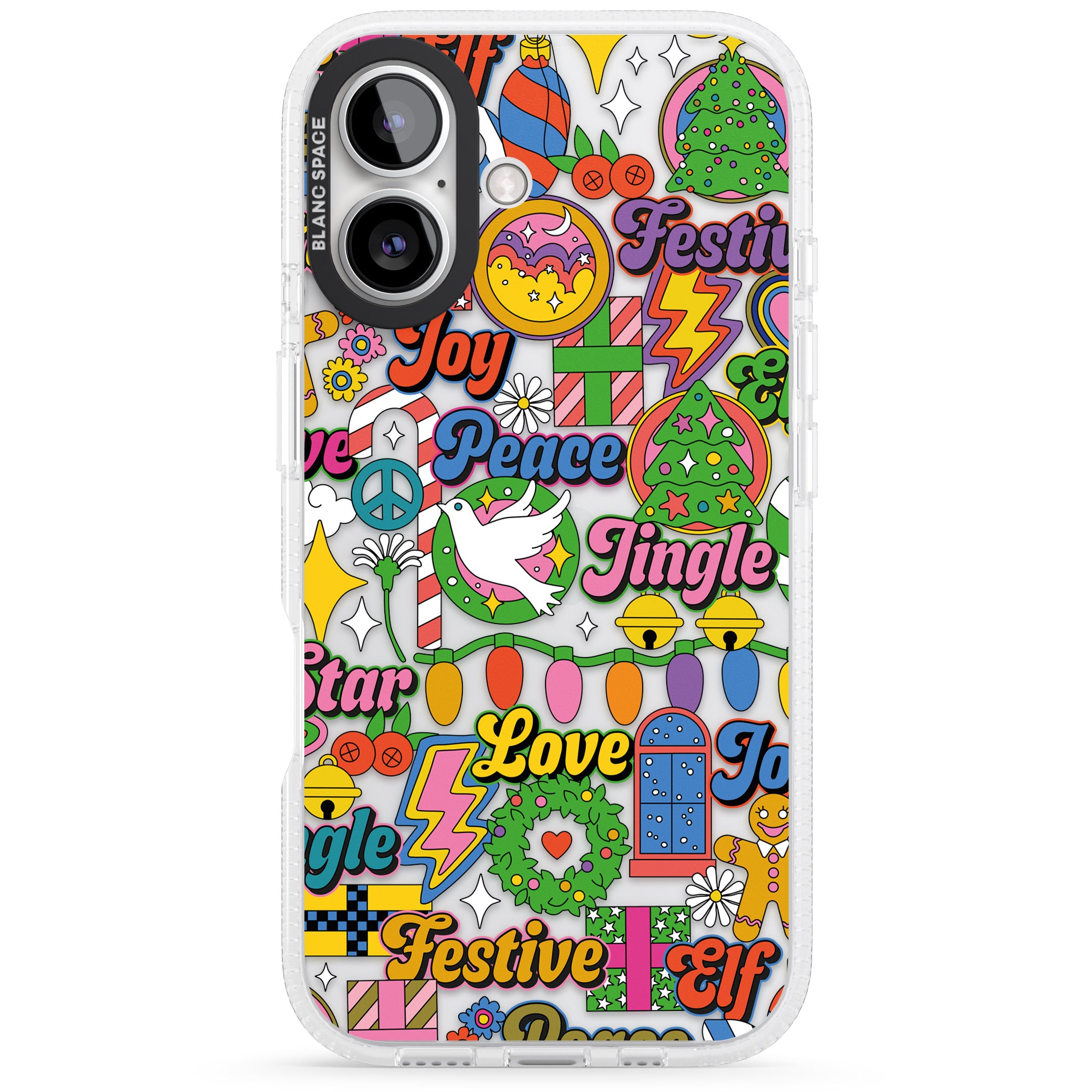 Peace & Festivities iPhone 16 / 16 Plus Clear Case Impact Air - Blanc Space
