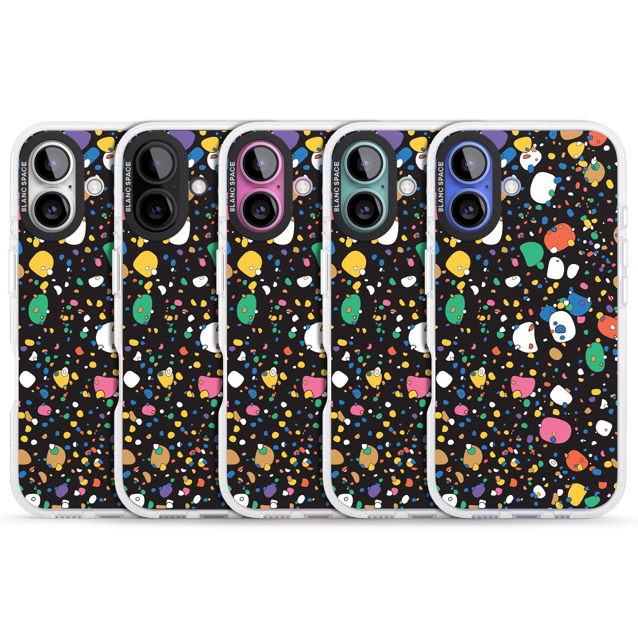 Colourful Confetti Pebbles (Black) iPhone 16 / 16 Plus Clear Case Impact Air - Blanc Space