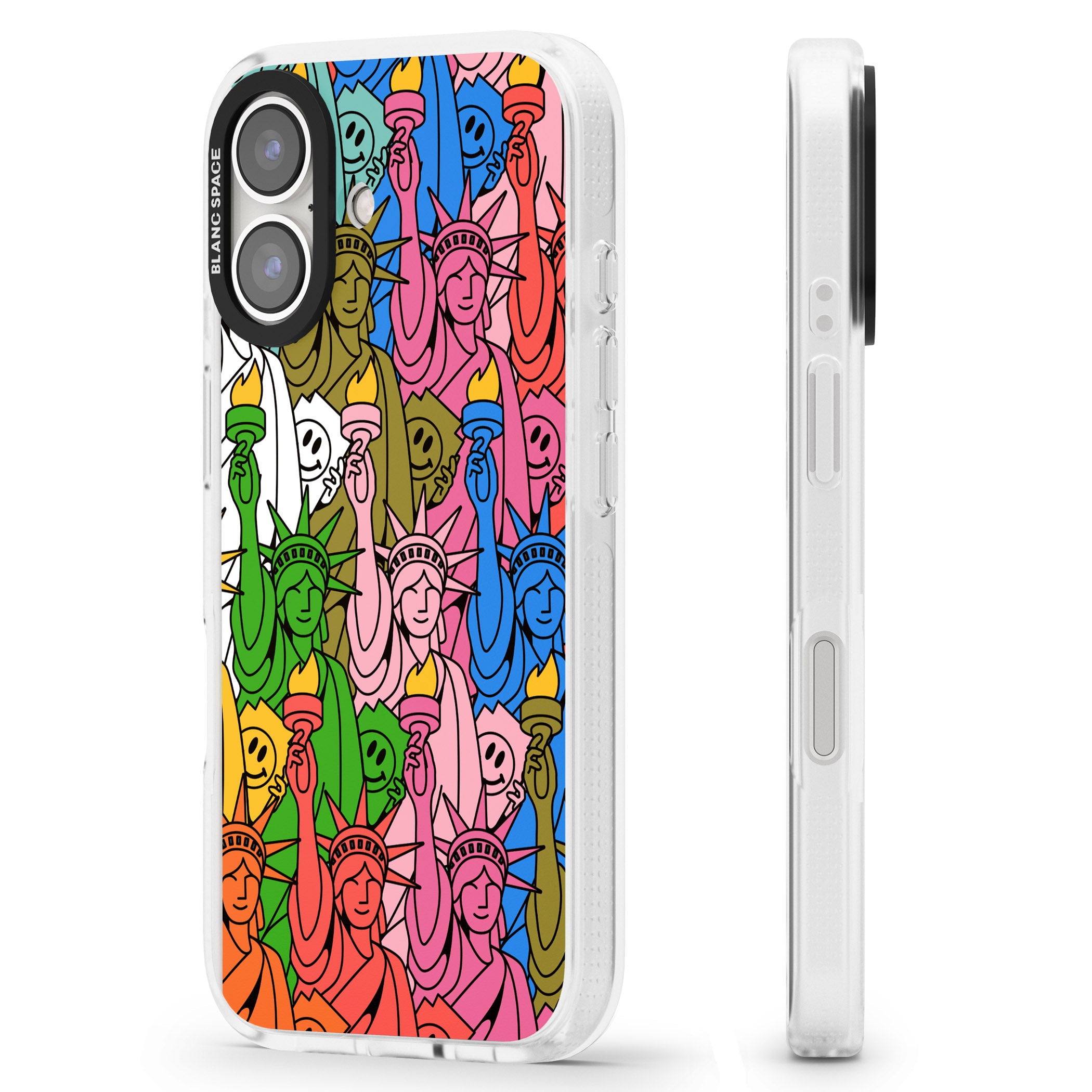 Multicolour Liberty Pattern iPhone 16 / 16 Plus Clear Case Impact Air - Blanc Space