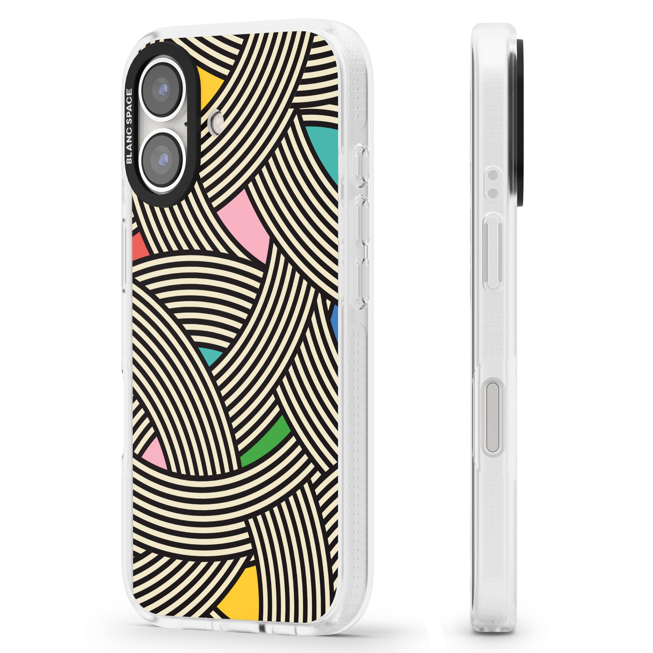 Multicolour Optic Waves iPhone 16 / 16 Plus Clear Case Impact Air - Blanc Space