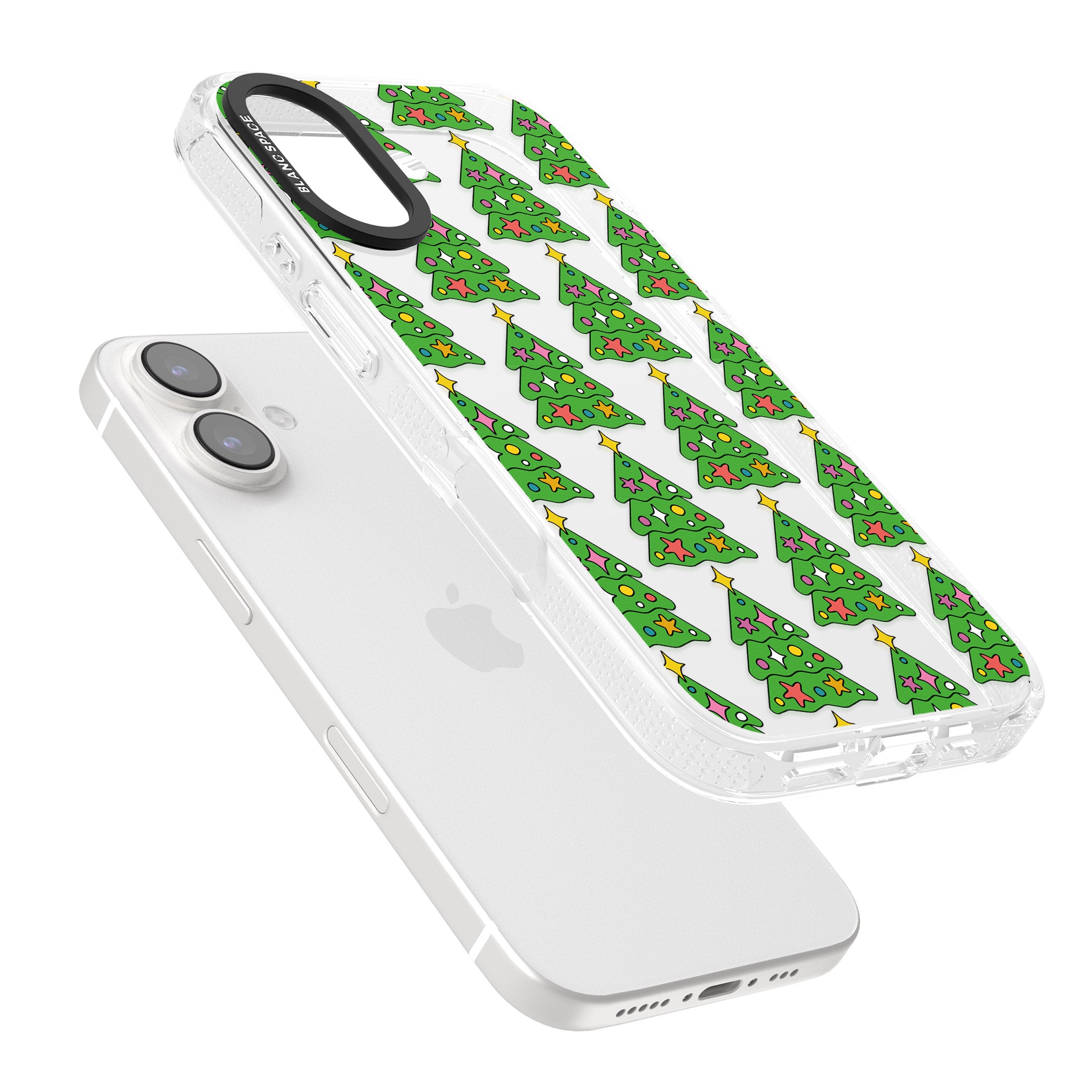 Christmas Tree Pattern (Clear) iPhone 16 / 16 Plus Clear Case Impact Air - Blanc Space