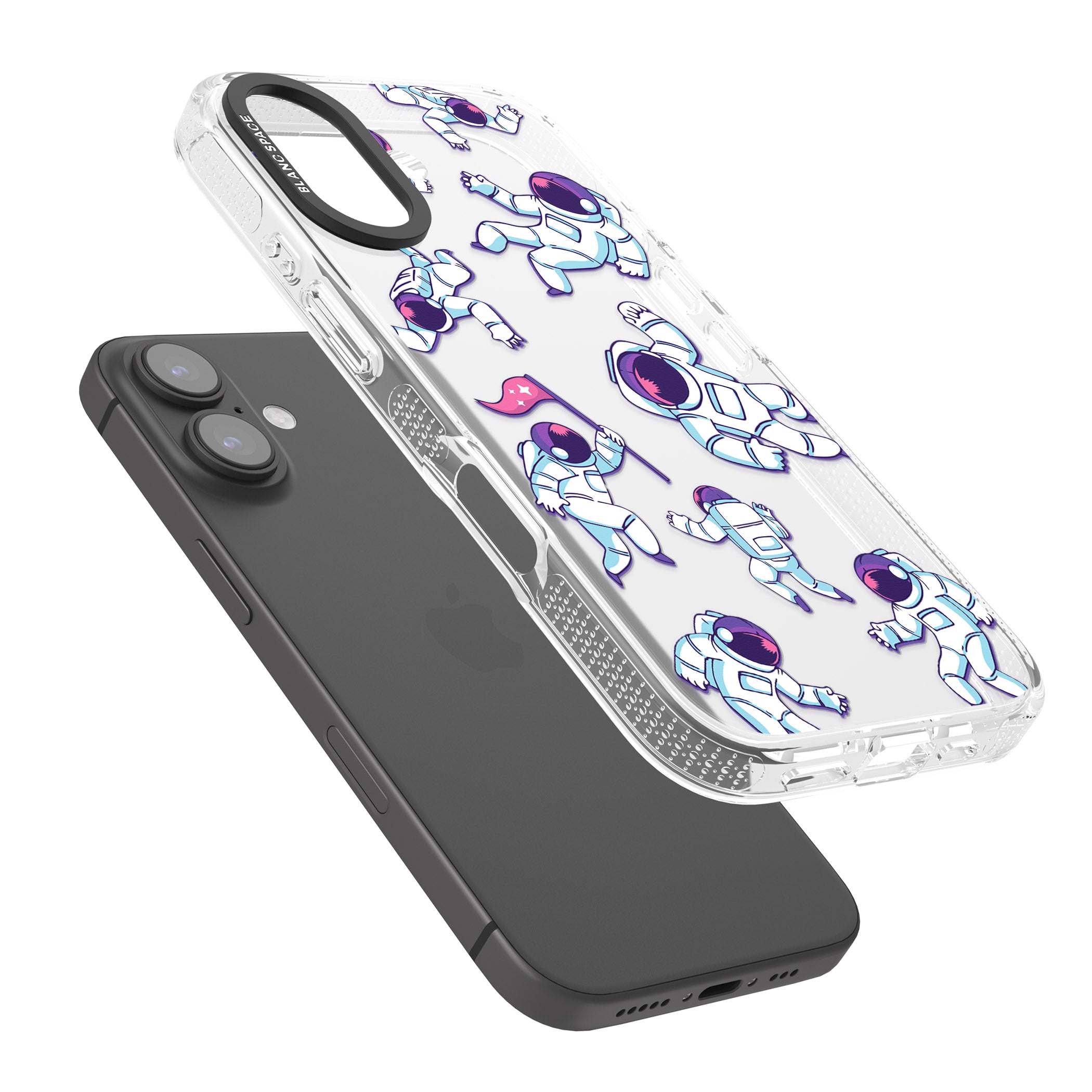 Astronaut Pattern iPhone 16 / 16 Plus Clear Case Impact Air - Blanc Space