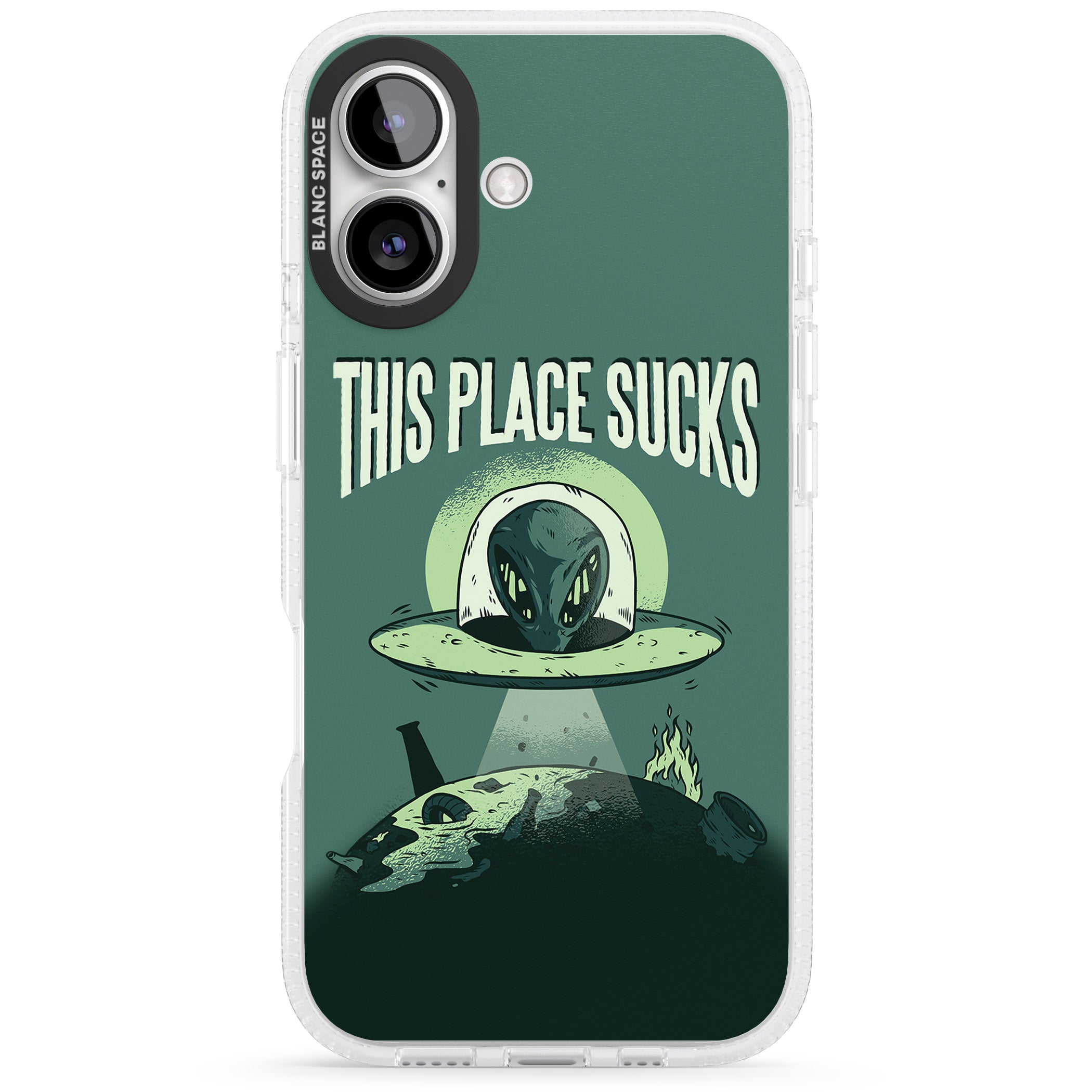 EARTH SUCKS iPhone 16 / 16 Plus Clear Case Impact Air - Blanc Space