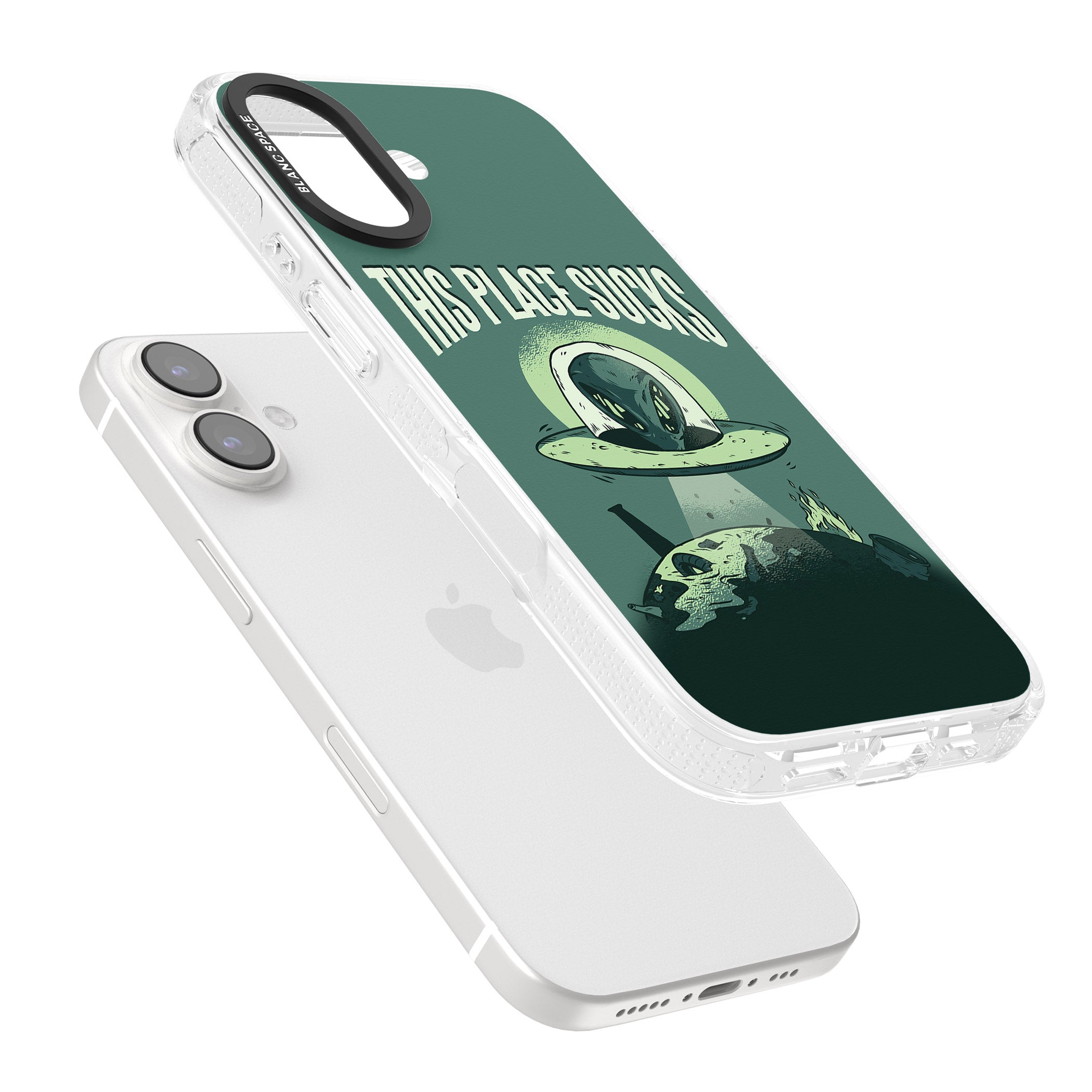 EARTH SUCKS iPhone 16 / 16 Plus Clear Case Impact Air - Blanc Space