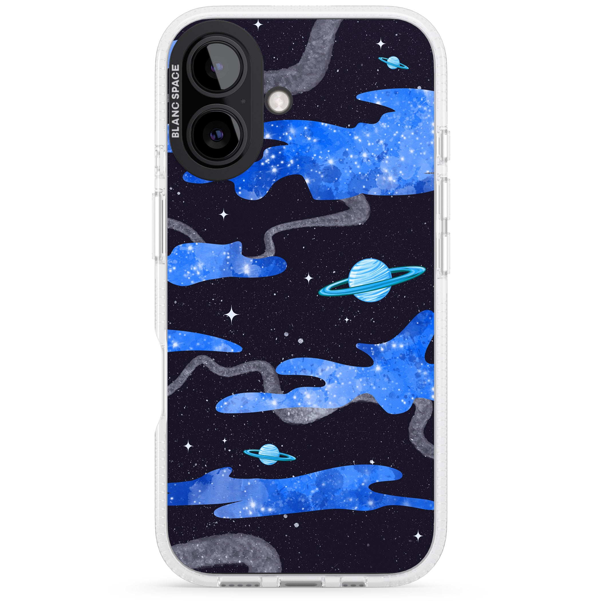 Blue Galaxy iPhone 16 / 16 Plus Clear Case Impact Air - Blanc Space