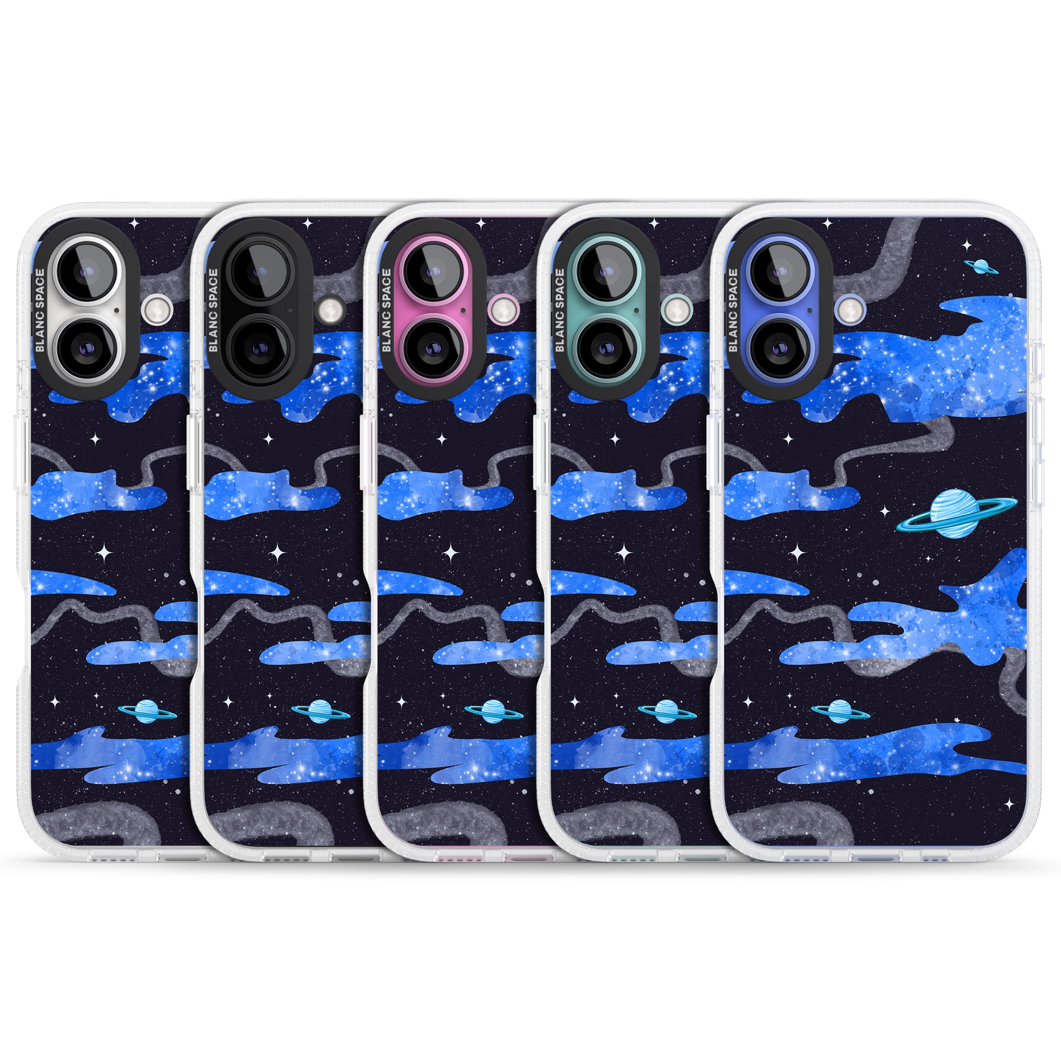 Blue Galaxy iPhone 16 / 16 Plus Clear Case Impact Air - Blanc Space