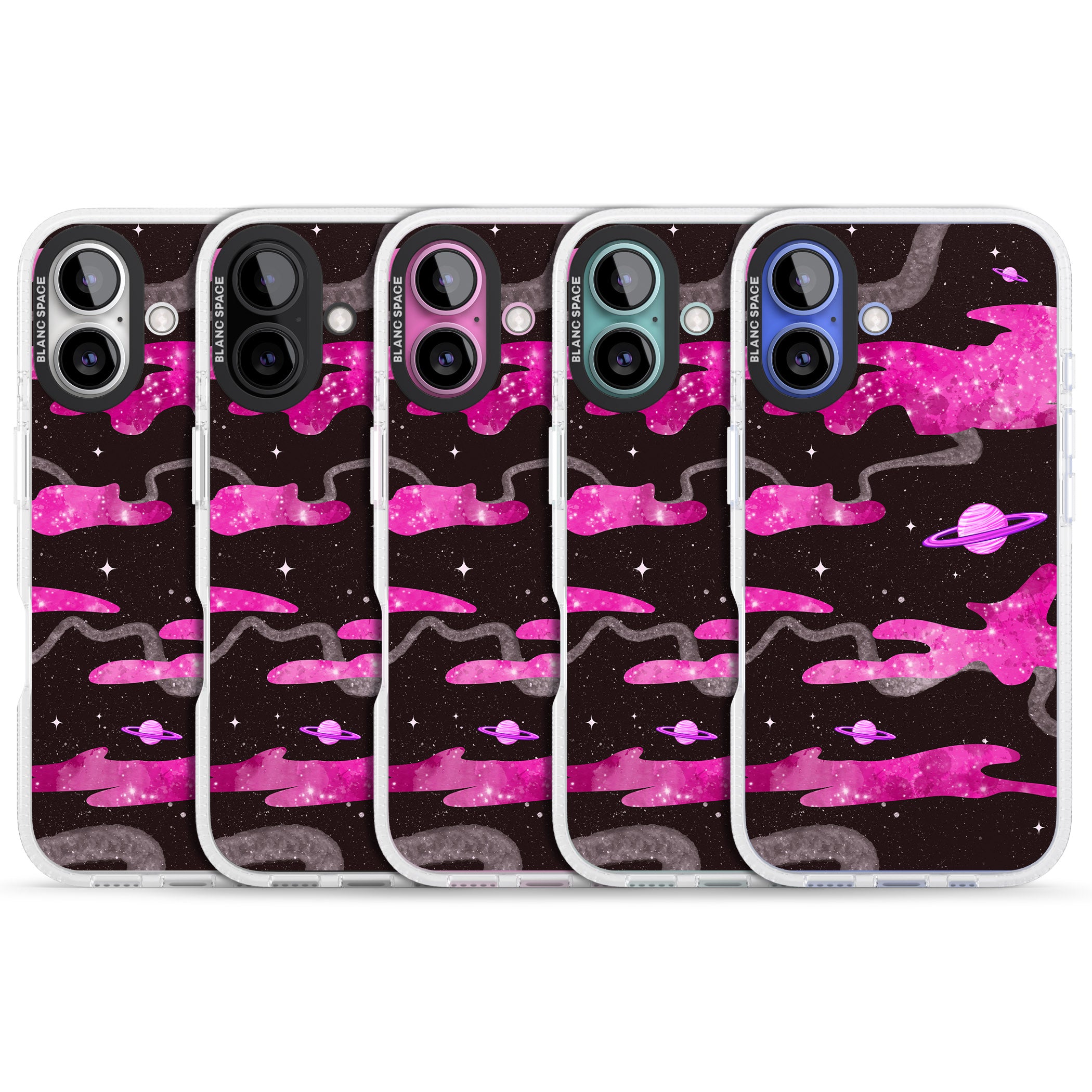 Pink Galaxy iPhone 16 / 16 Plus Clear Case Impact Air - Blanc Space