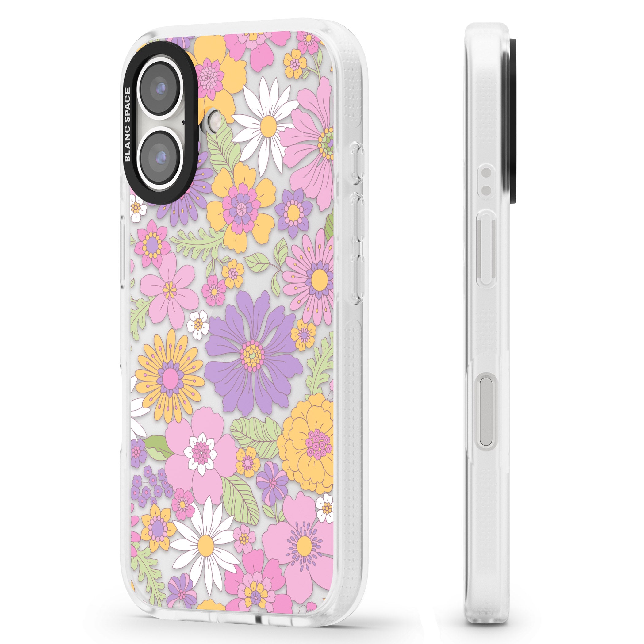 Soft Flower Mix iPhone 16 / 16 Plus Clear Case Impact Air - Blanc Space