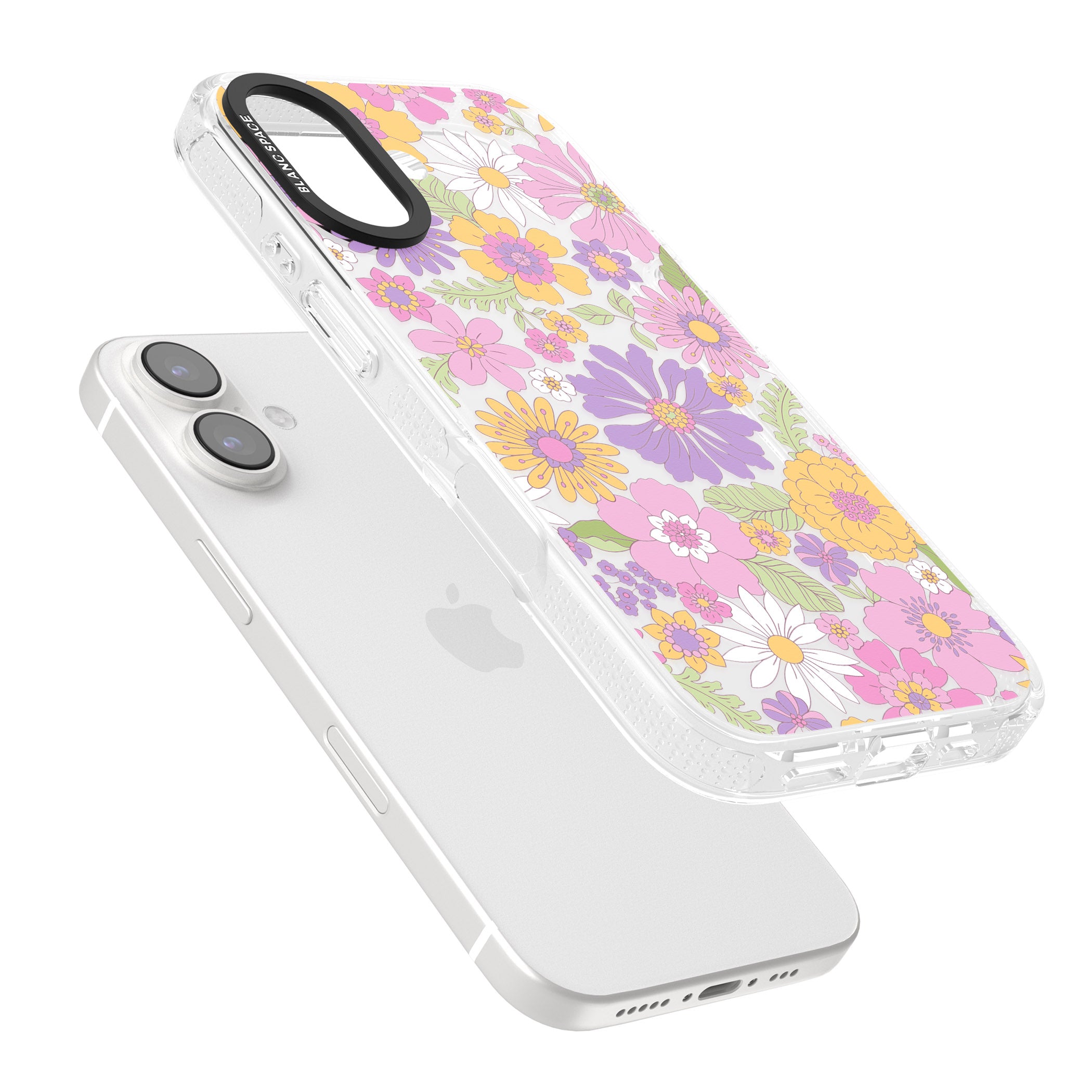 Soft Flower Mix iPhone 16 / 16 Plus Clear Case Impact Air - Blanc Space