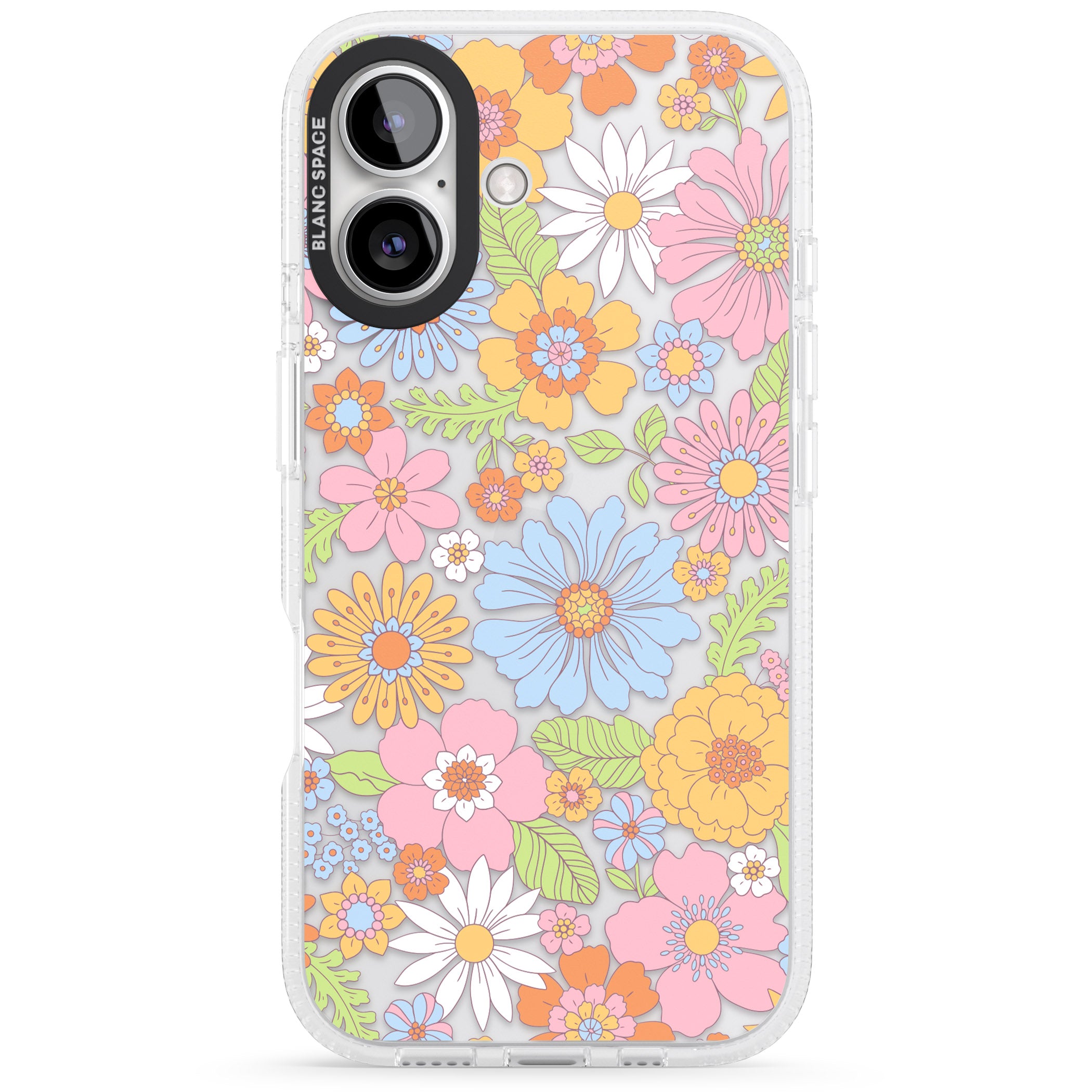 Pastel Flower Pattern iPhone 16 / 16 Plus Clear Case Impact Air - Blanc Space