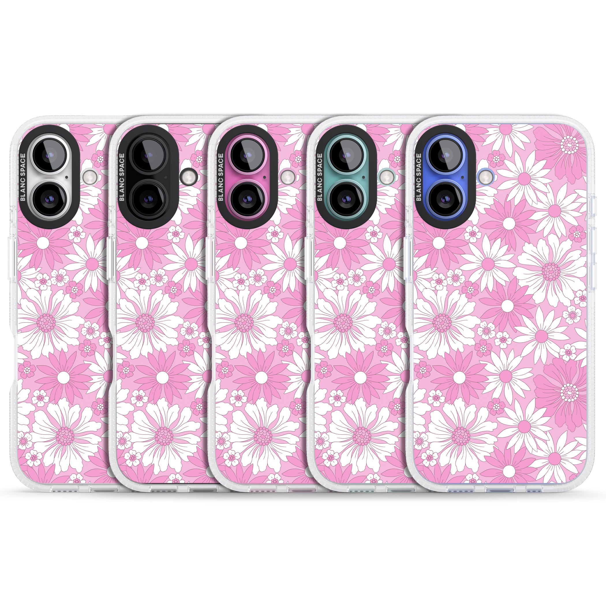 Pink & White Flowers iPhone 16 / 16 Plus Clear Case Impact Air - Blanc Space