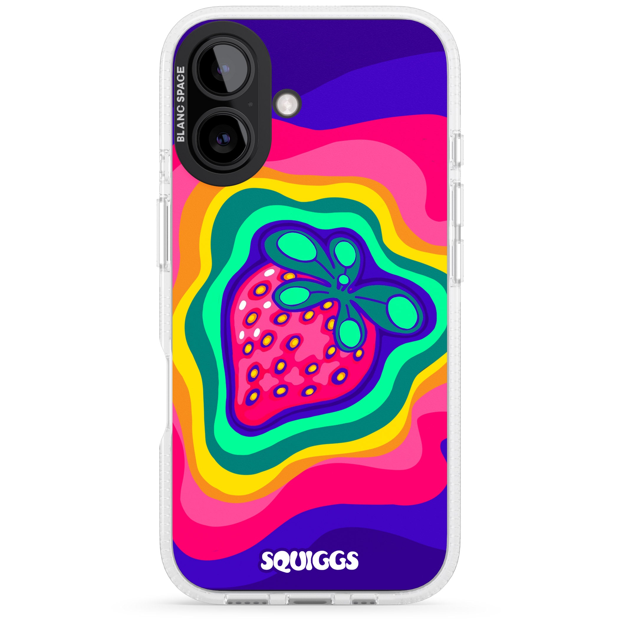 Strawberry Rainbow iPhone 16 / 16 Plus Clear Case Impact Air - Blanc Space