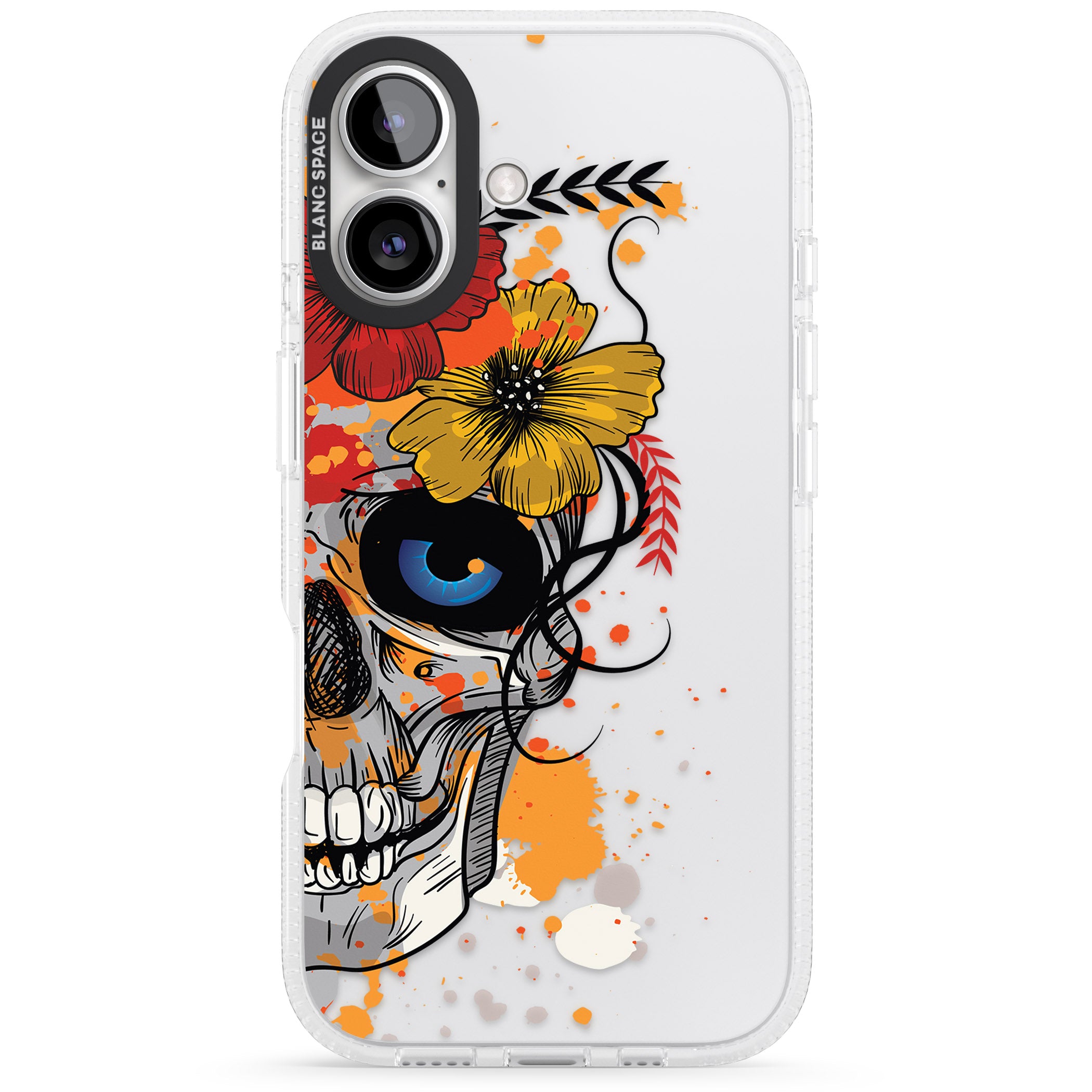 Sugar Skull Flowers iPhone 16 / 16 Plus Clear Case Impact Air - Blanc Space