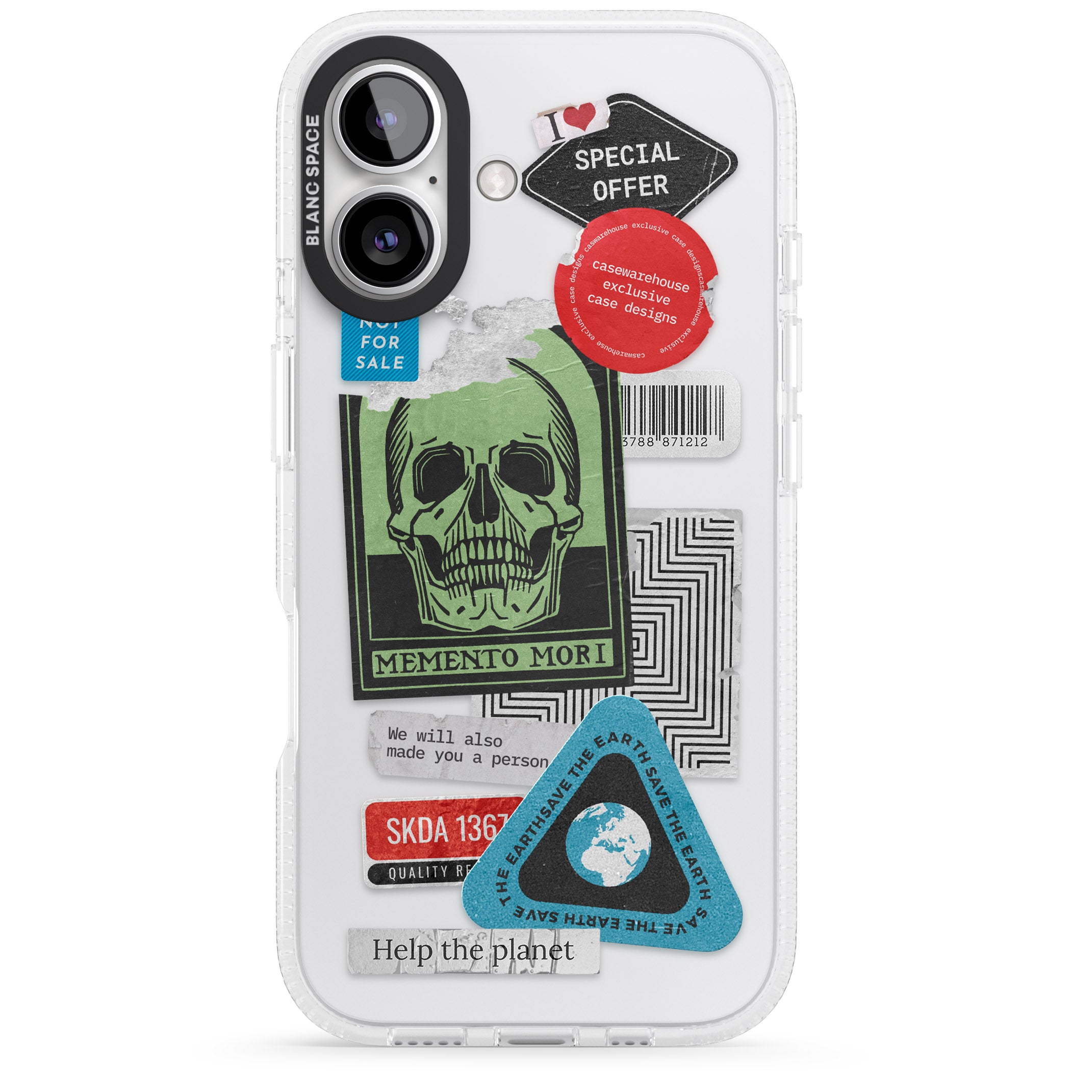 Skull Sticker Mix iPhone 16 / 16 Plus Clear Case Impact Air - Blanc Space