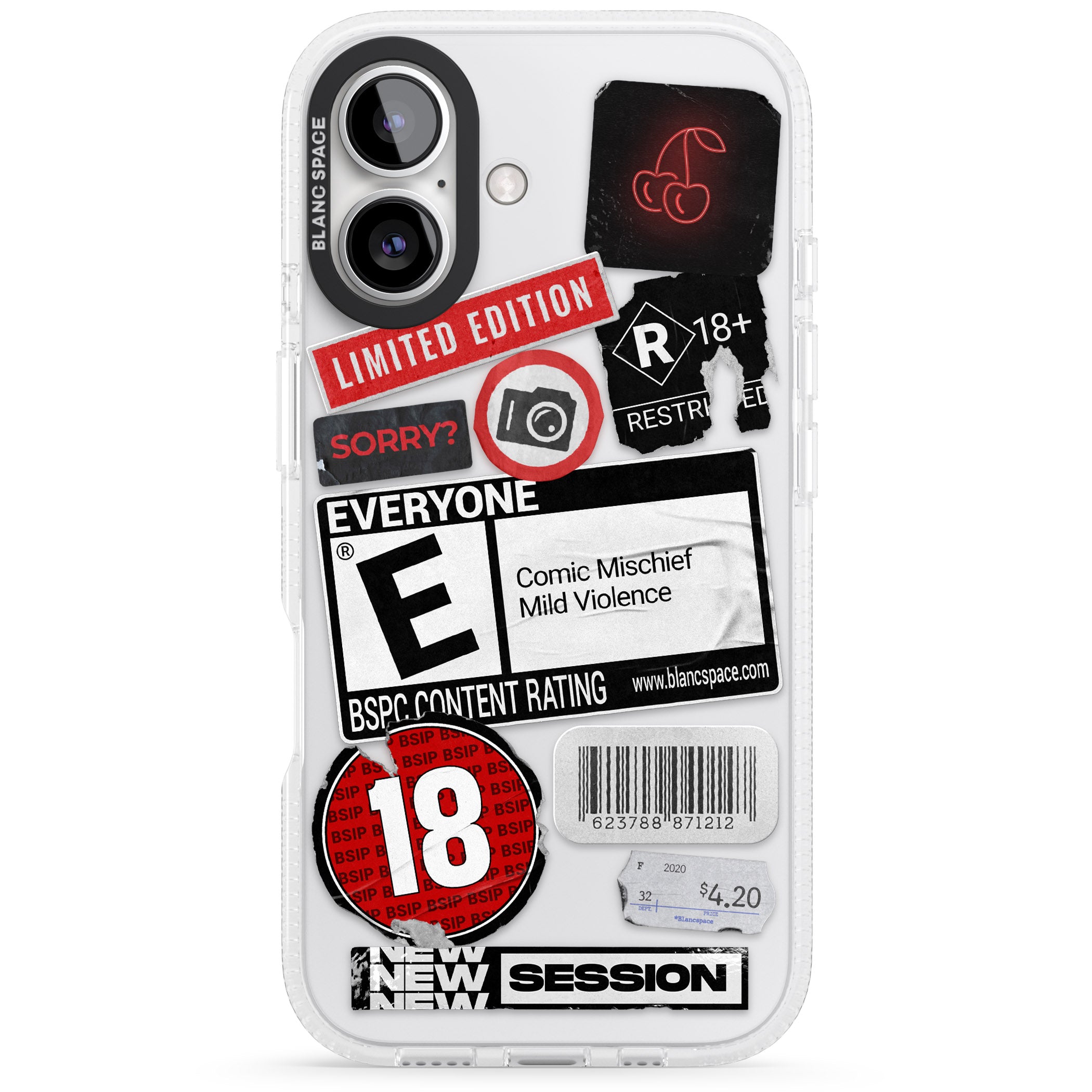 Rated 18+ Sticker Mix iPhone 16 / 16 Plus Clear Case Impact Air - Blanc Space