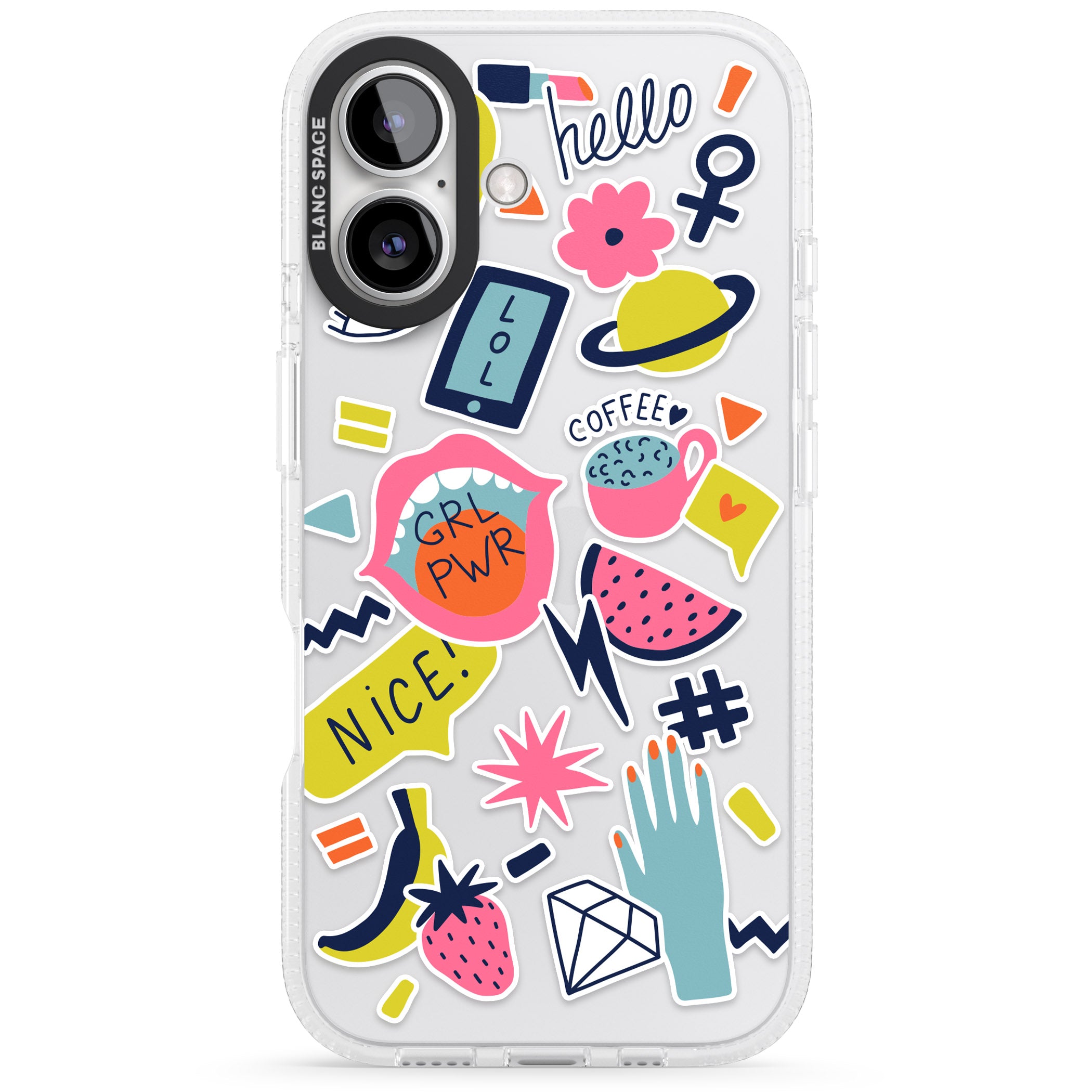 GRL PWR iPhone 16 / 16 Plus Clear Case Impact Air - Blanc Space