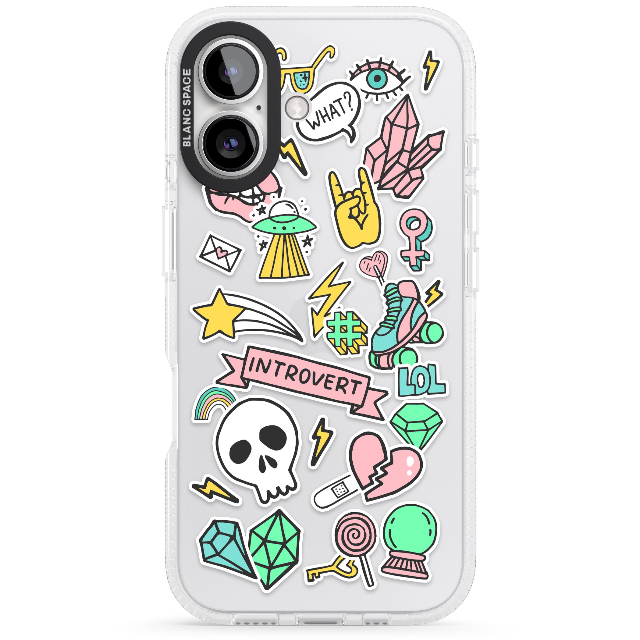 Introvert Sticker iPhone 16 / 16 Plus Clear Case Impact Air - Blanc Space