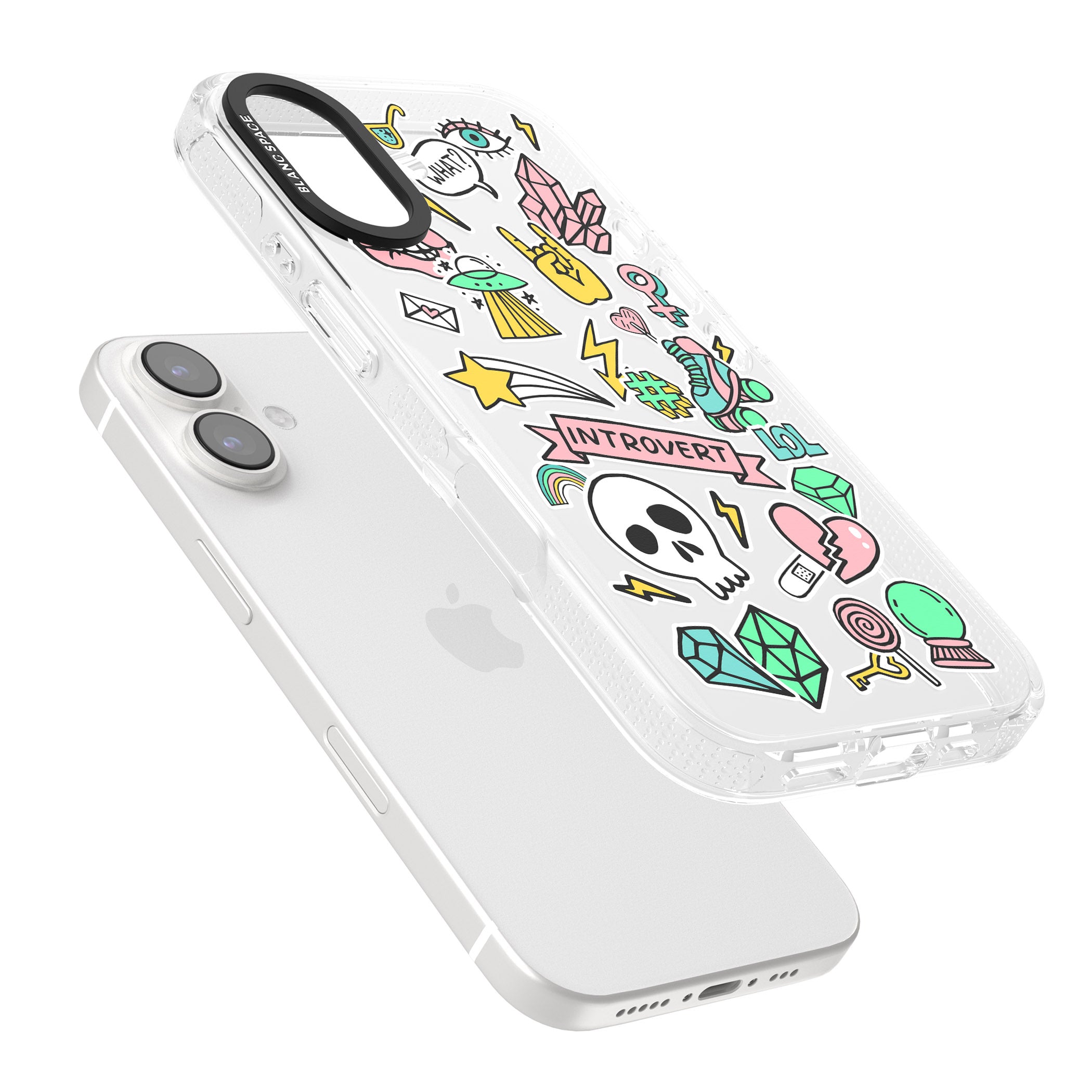 Introvert Sticker iPhone 16 / 16 Plus Clear Case Impact Air - Blanc Space