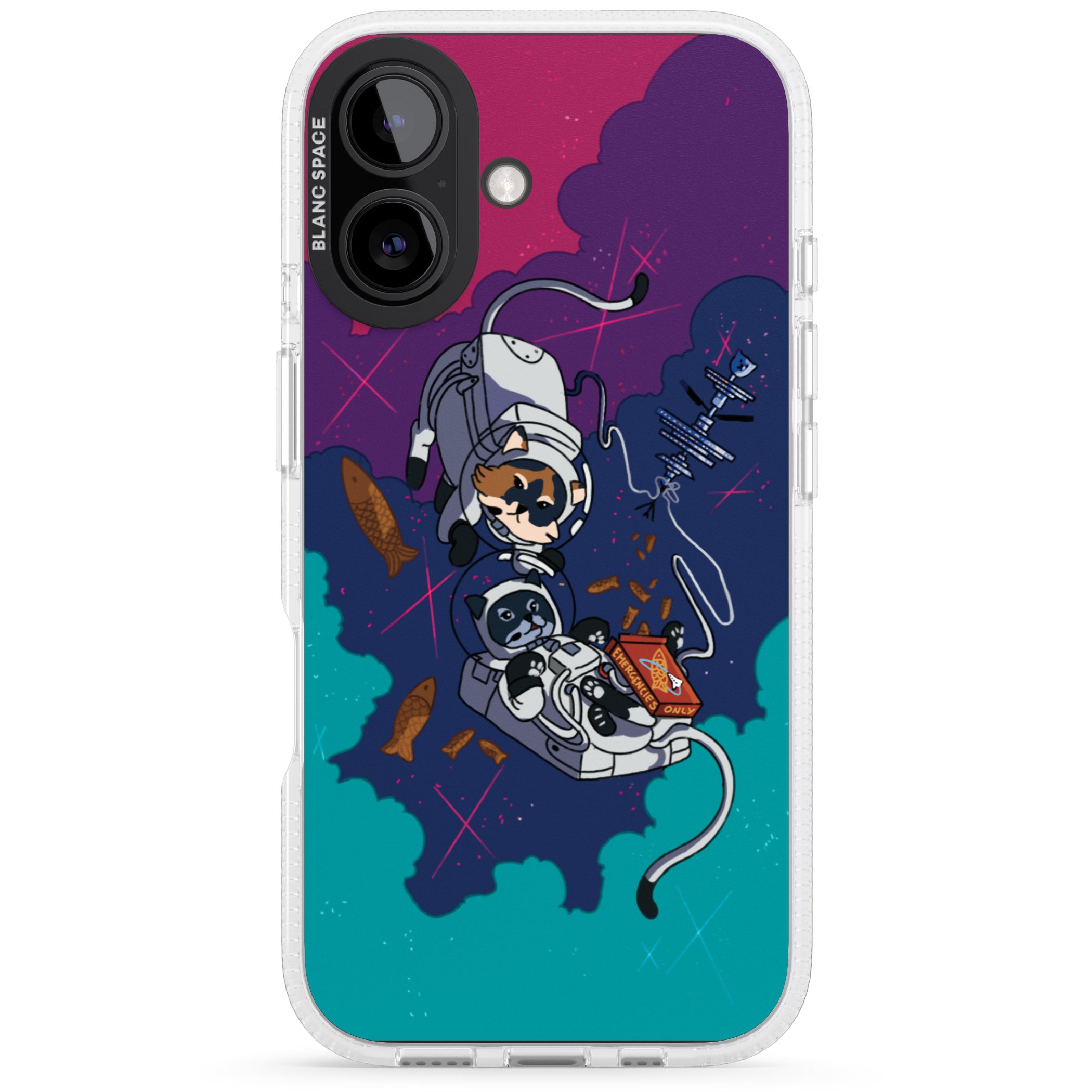 Cats In Space iPhone 16 / 16 Plus Clear Case Impact Air - Blanc Space