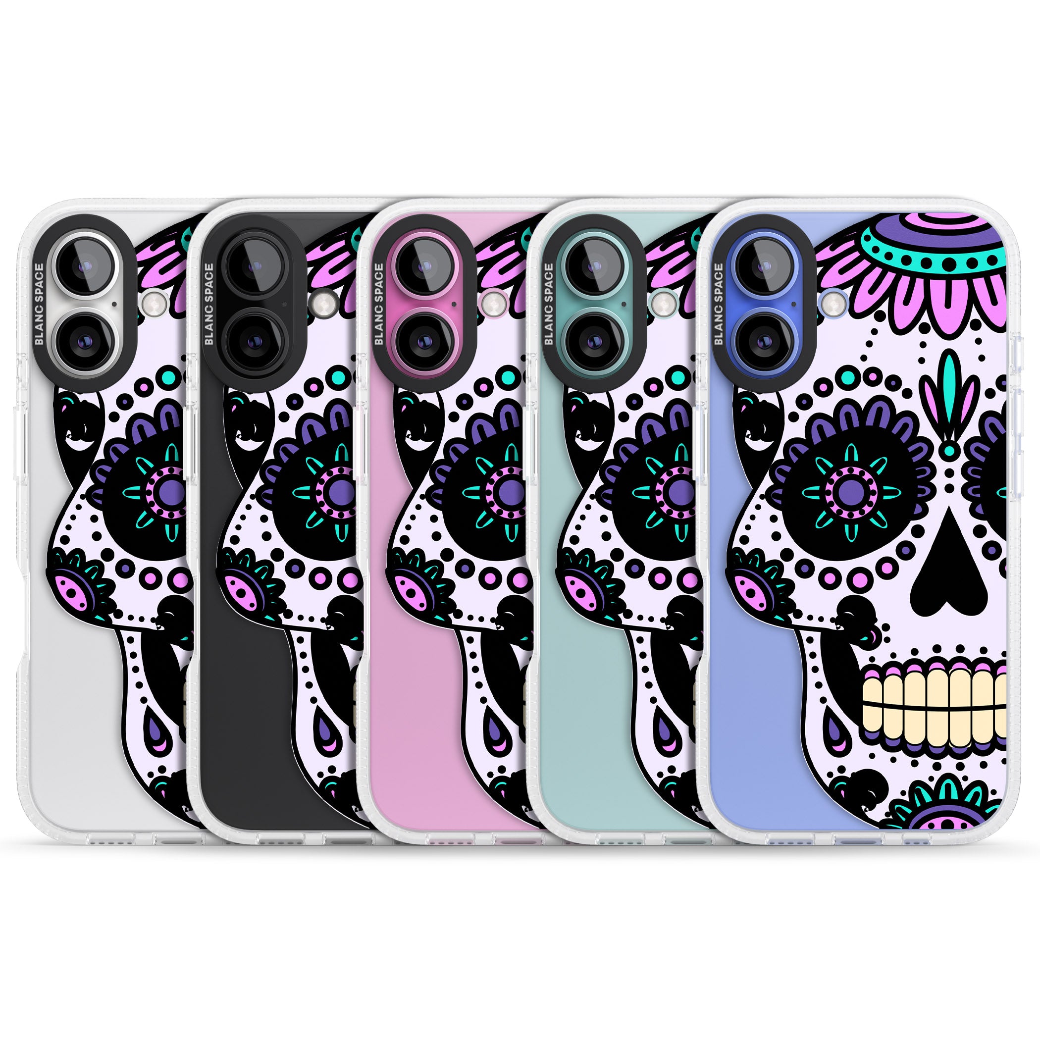 Violet Sugar Skull iPhone 16 / 16 Plus Clear Case Impact Air - Blanc Space