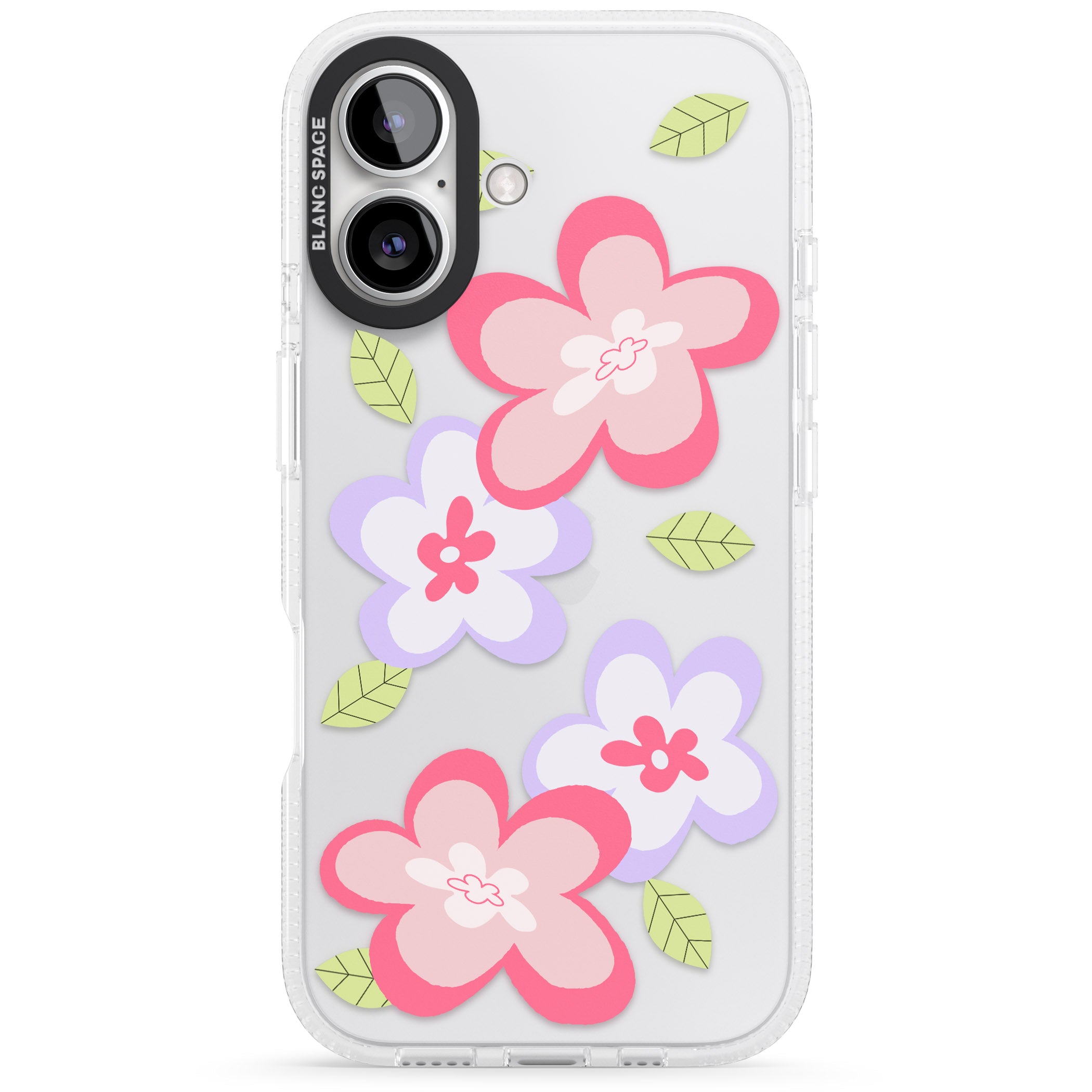 Funky Flowers iPhone 16 / 16 Plus Clear Case Impact Air - Blanc Space