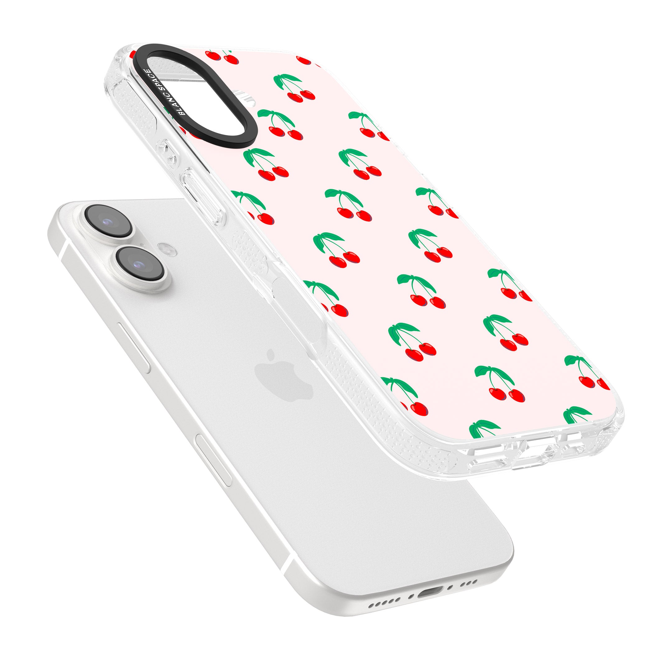 Cute Cherry Pattern iPhone 16 / 16 Plus Clear Case Impact Air - Blanc Space