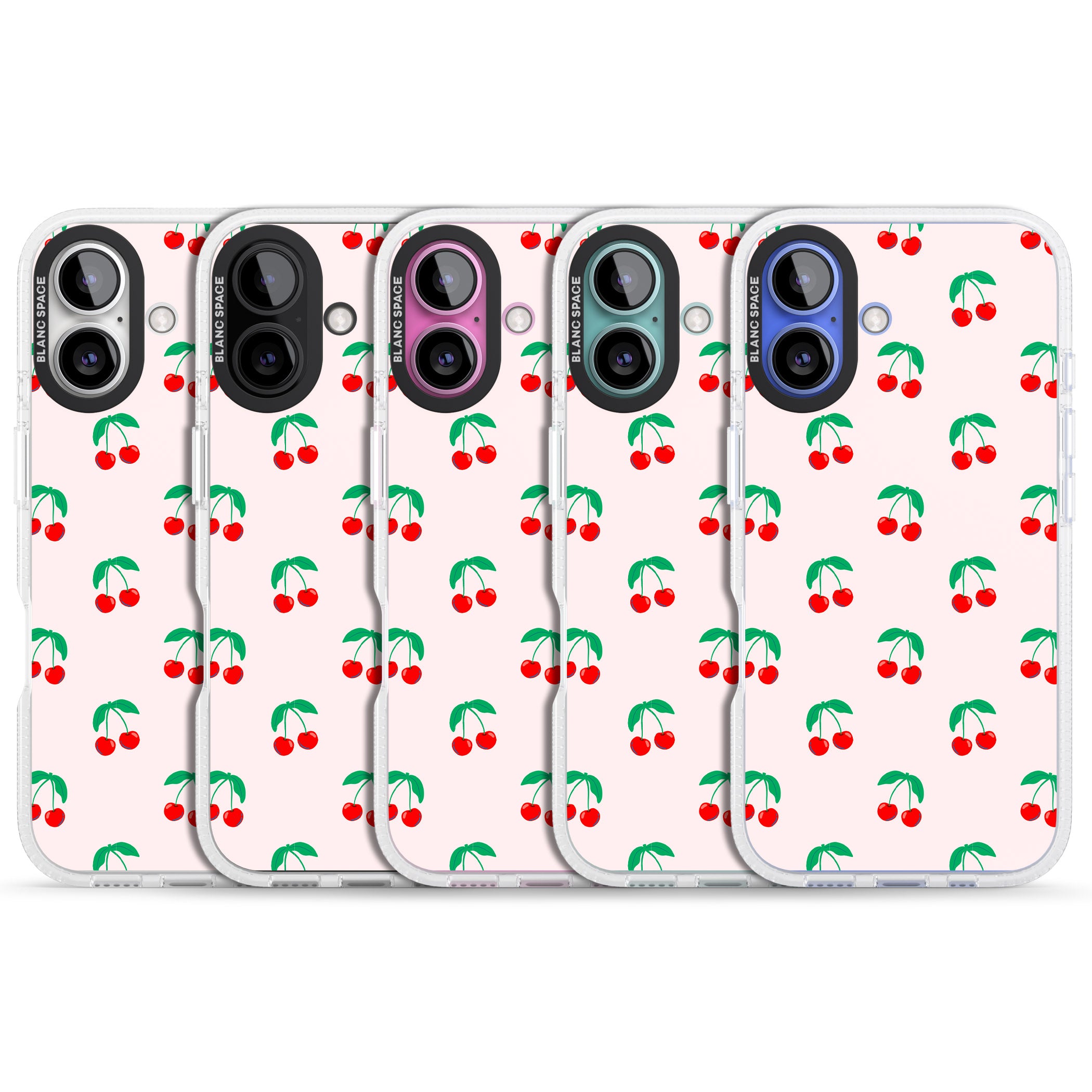 Cute Cherry Pattern iPhone 16 / 16 Plus Clear Case Impact Air - Blanc Space