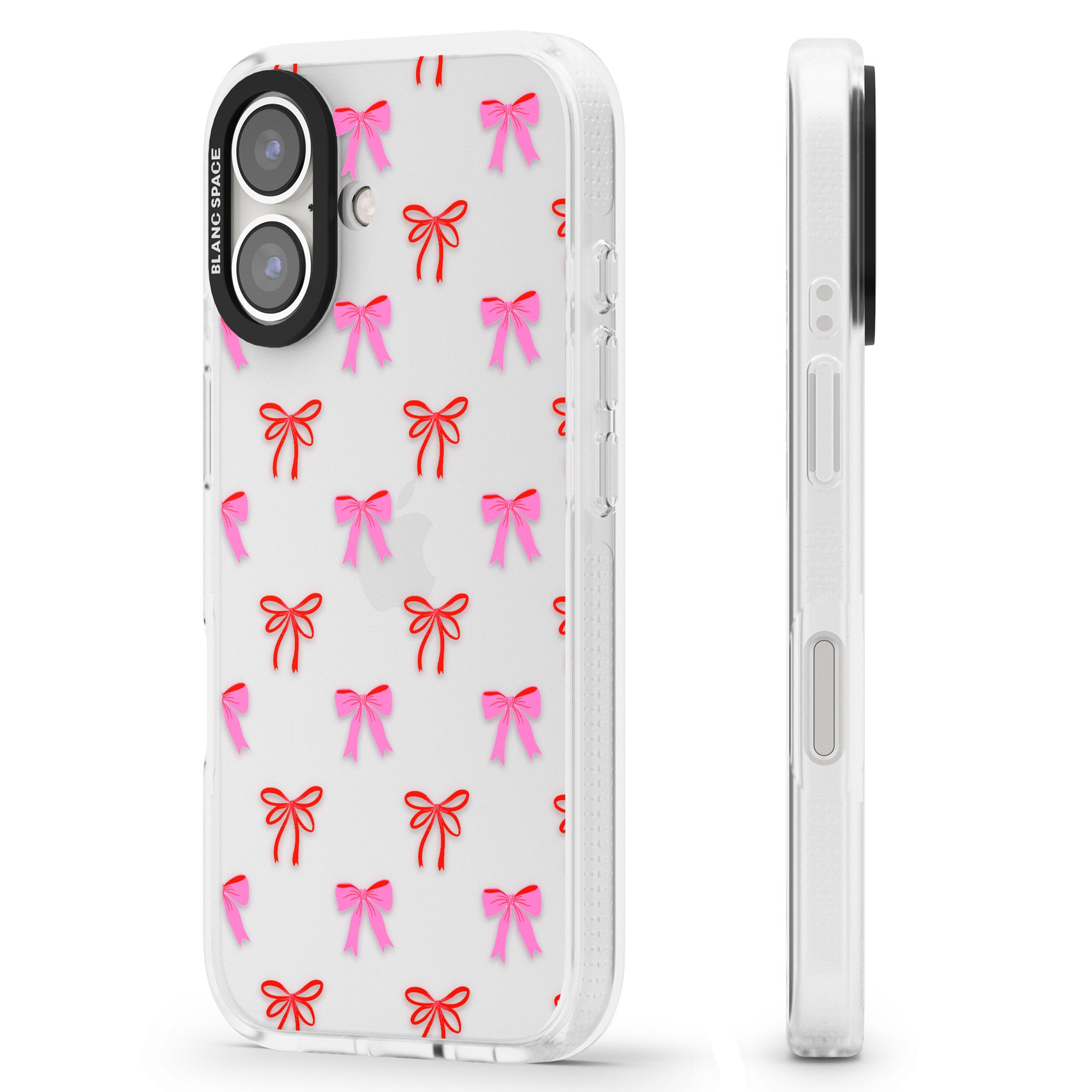Cute Bow Pattern iPhone 16 / 16 Plus Clear Case Impact Air - Blanc Space