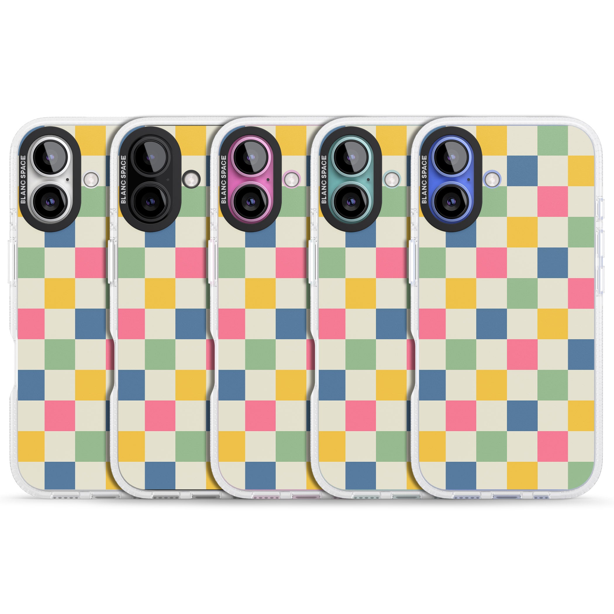 Pastel Multicolor Checkered iPhone 16 / 16 Plus Clear Case Impact Air - Blanc Space
