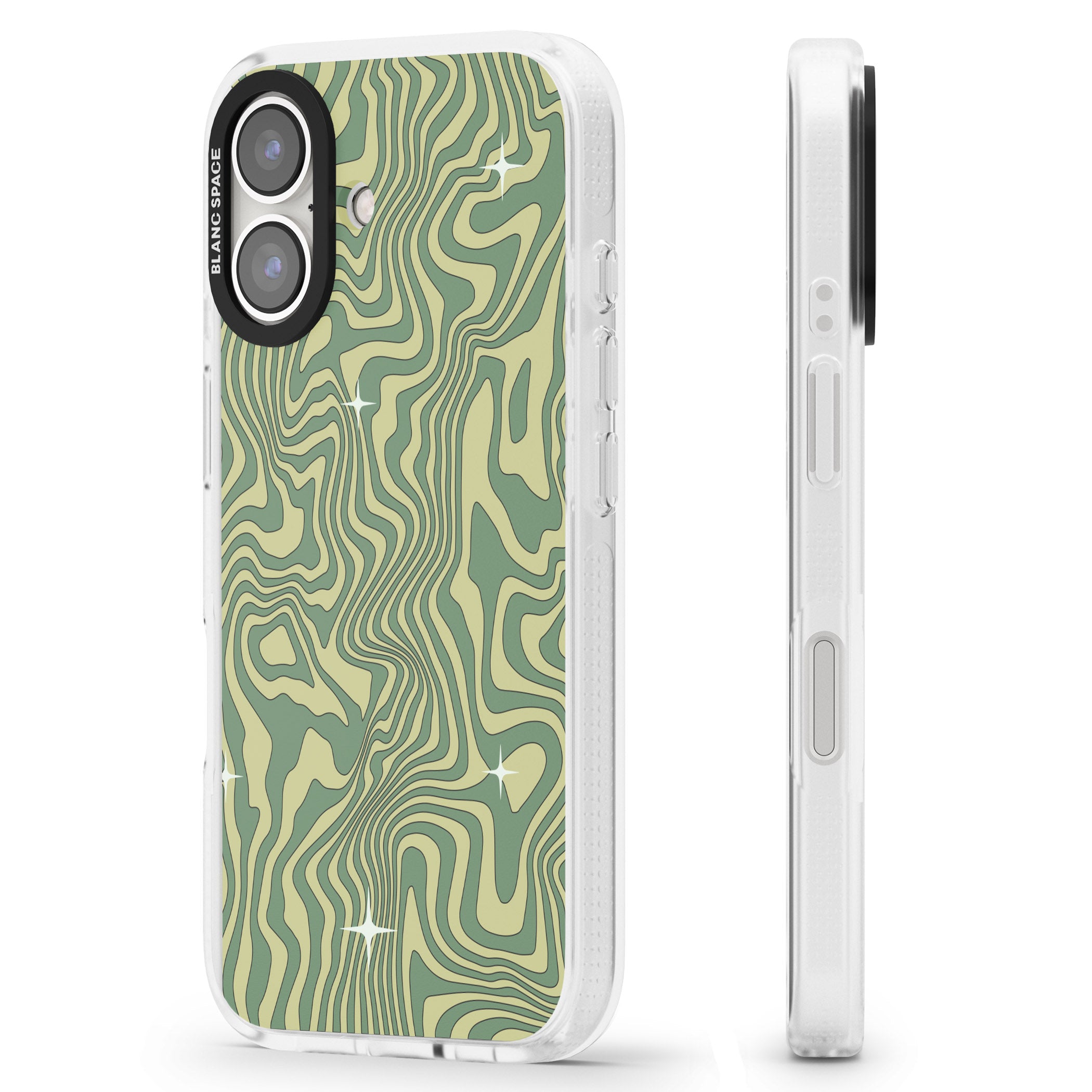 Green Abstract Wave iPhone 16 / 16 Plus Clear Case Impact Air - Blanc Space
