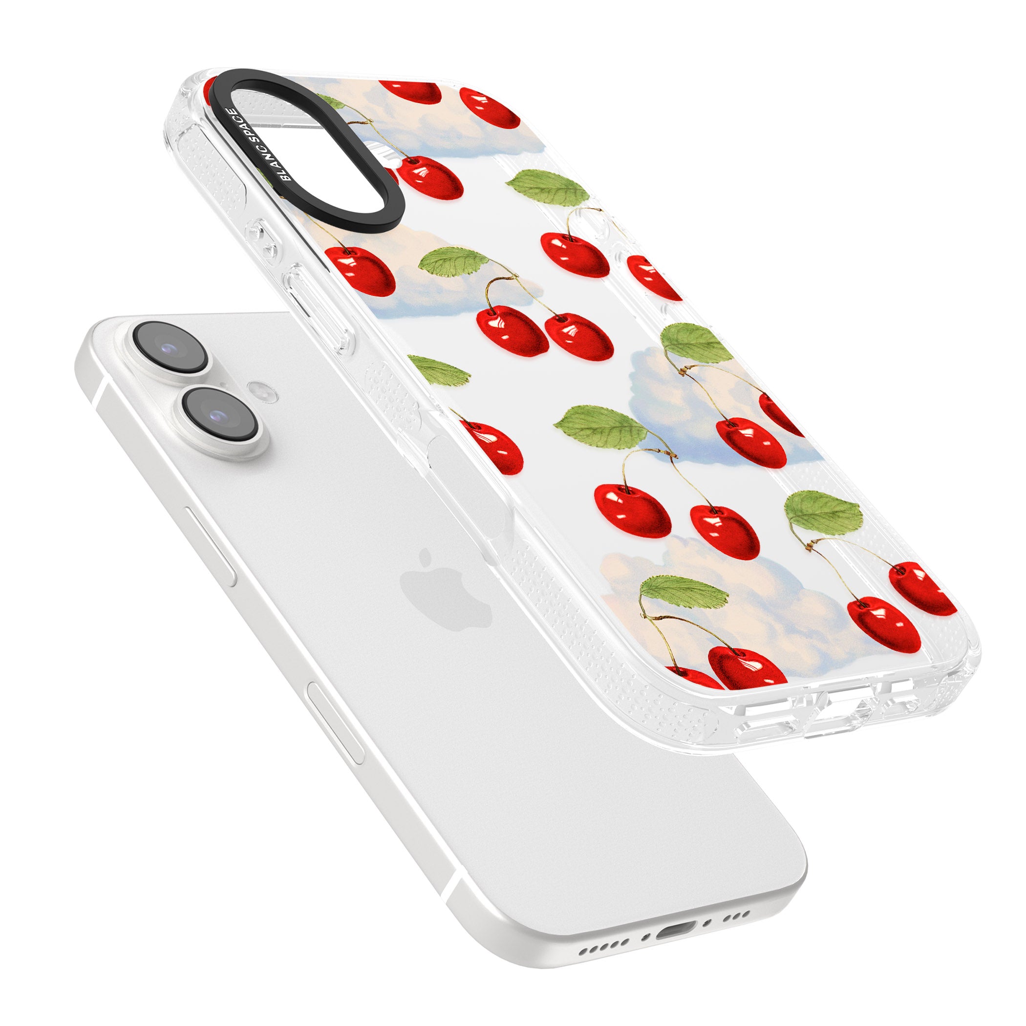Vintage Cherries & Clouds iPhone 16 / 16 Plus Clear Case Impact Air - Blanc Space