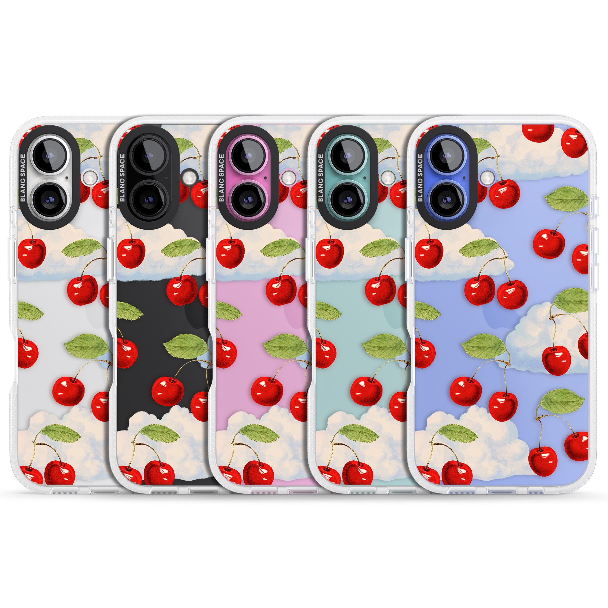 Vintage Cherries & Clouds iPhone 16 / 16 Plus Clear Case Impact Air - Blanc Space