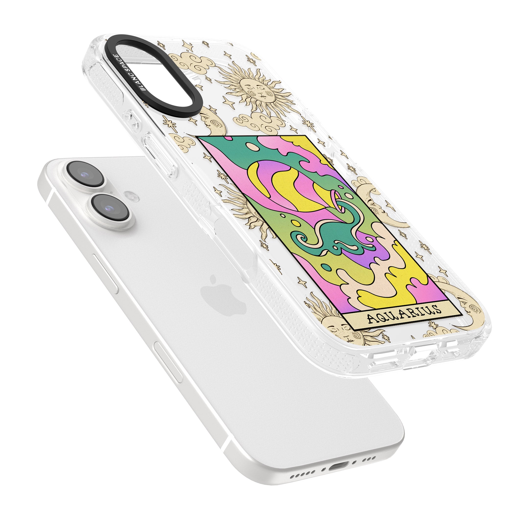 Celestial Zodiac - Aquarius iPhone 16 / 16 Plus Clear Case Impact Air - Blanc Space