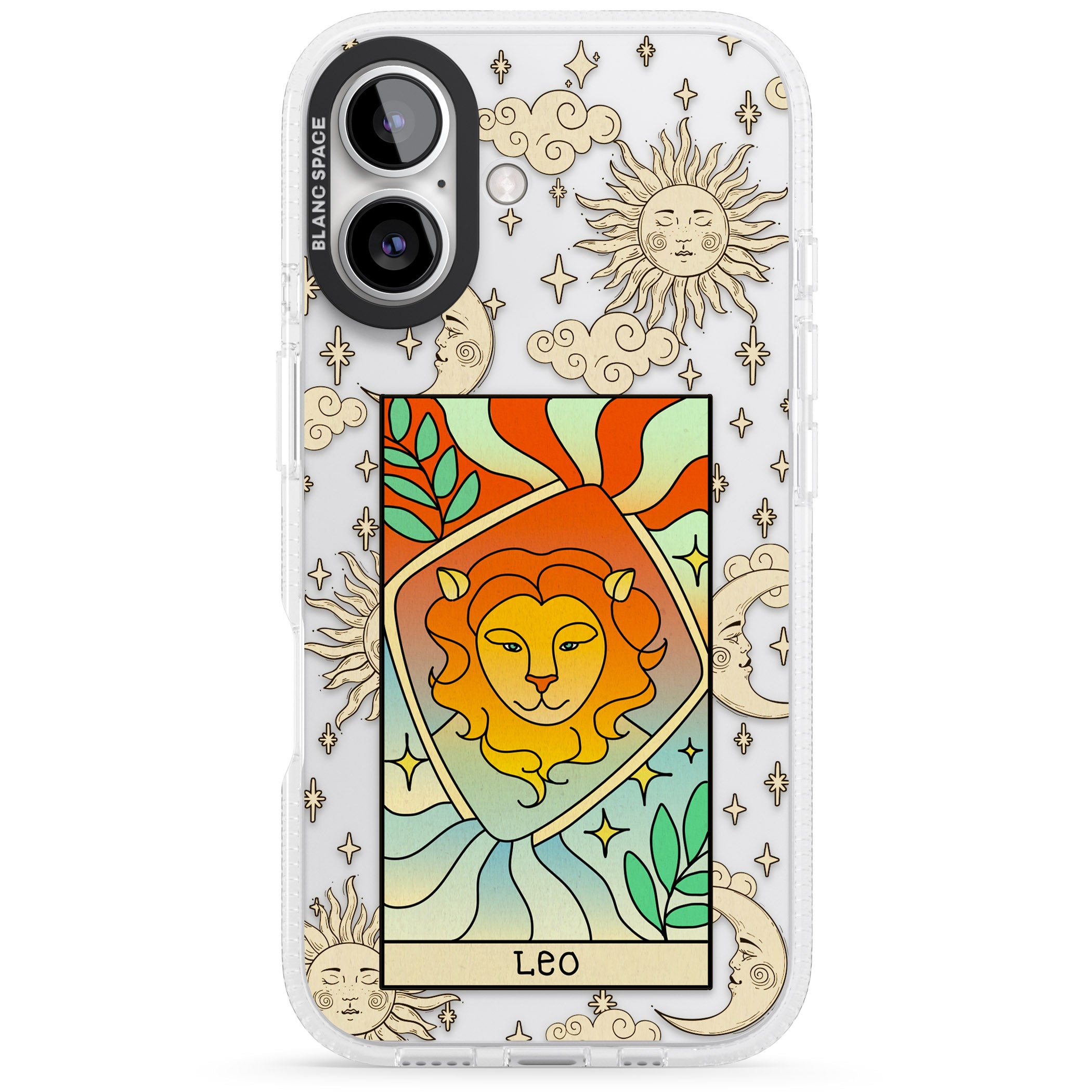 Celestial Zodiac - Leo iPhone 16 / 16 Plus Clear Case Impact Air - Blanc Space