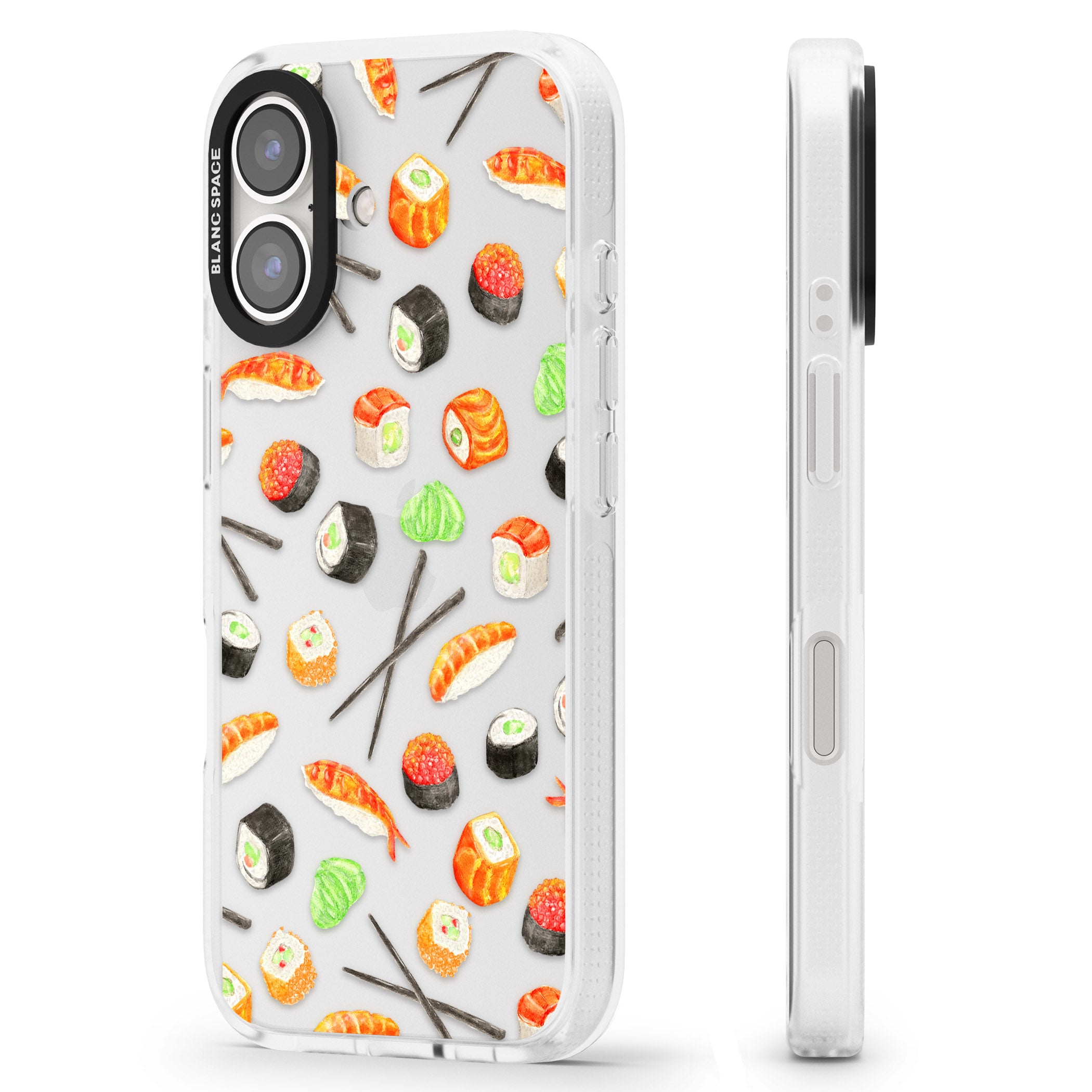 Sushi & Chopsticks Watercolour Pattern iPhone 16 / 16 Plus Clear Case Impact Air - Blanc Space