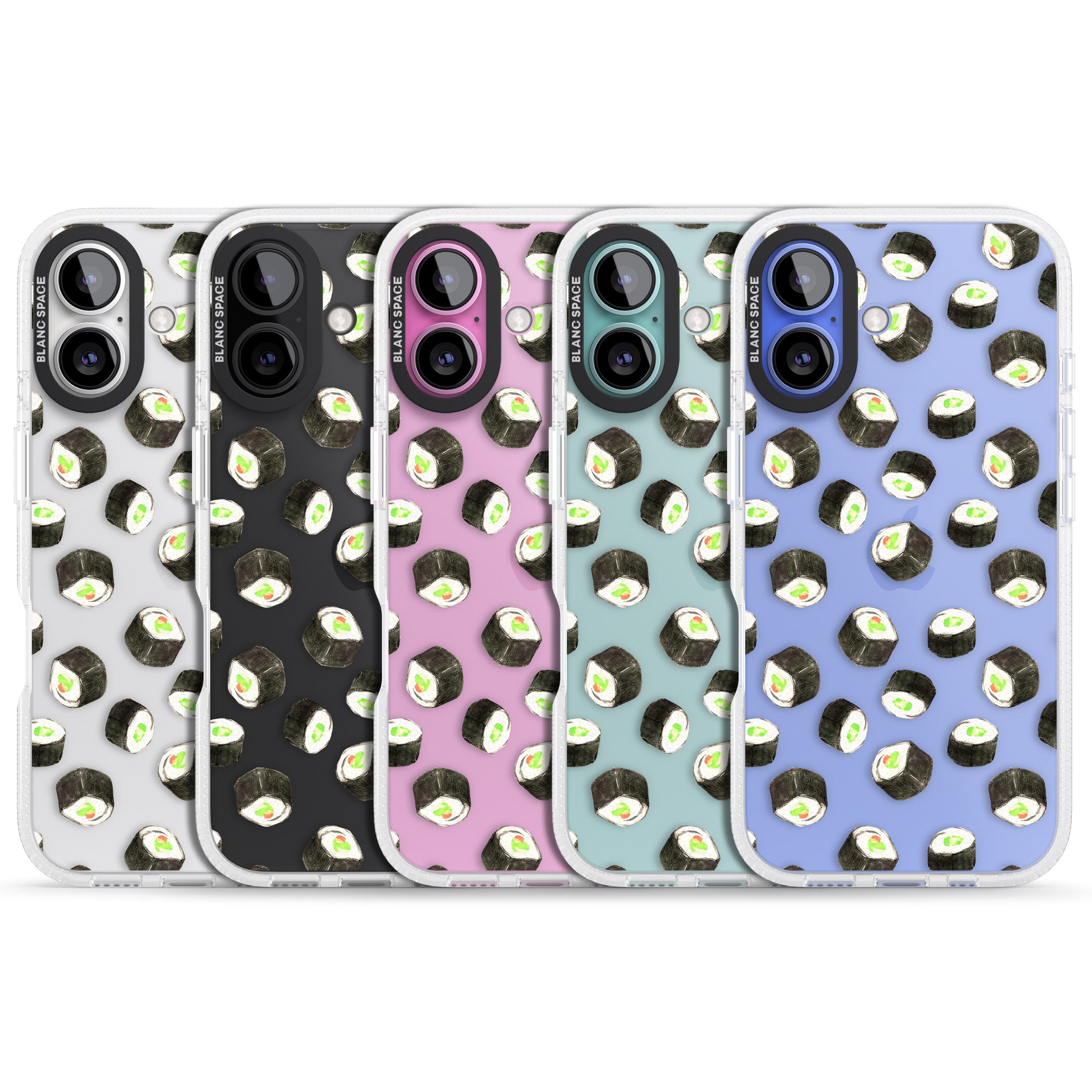 Maki Rolls Sushi Pattern iPhone 16 / 16 Plus Clear Case Impact Air - Blanc Space