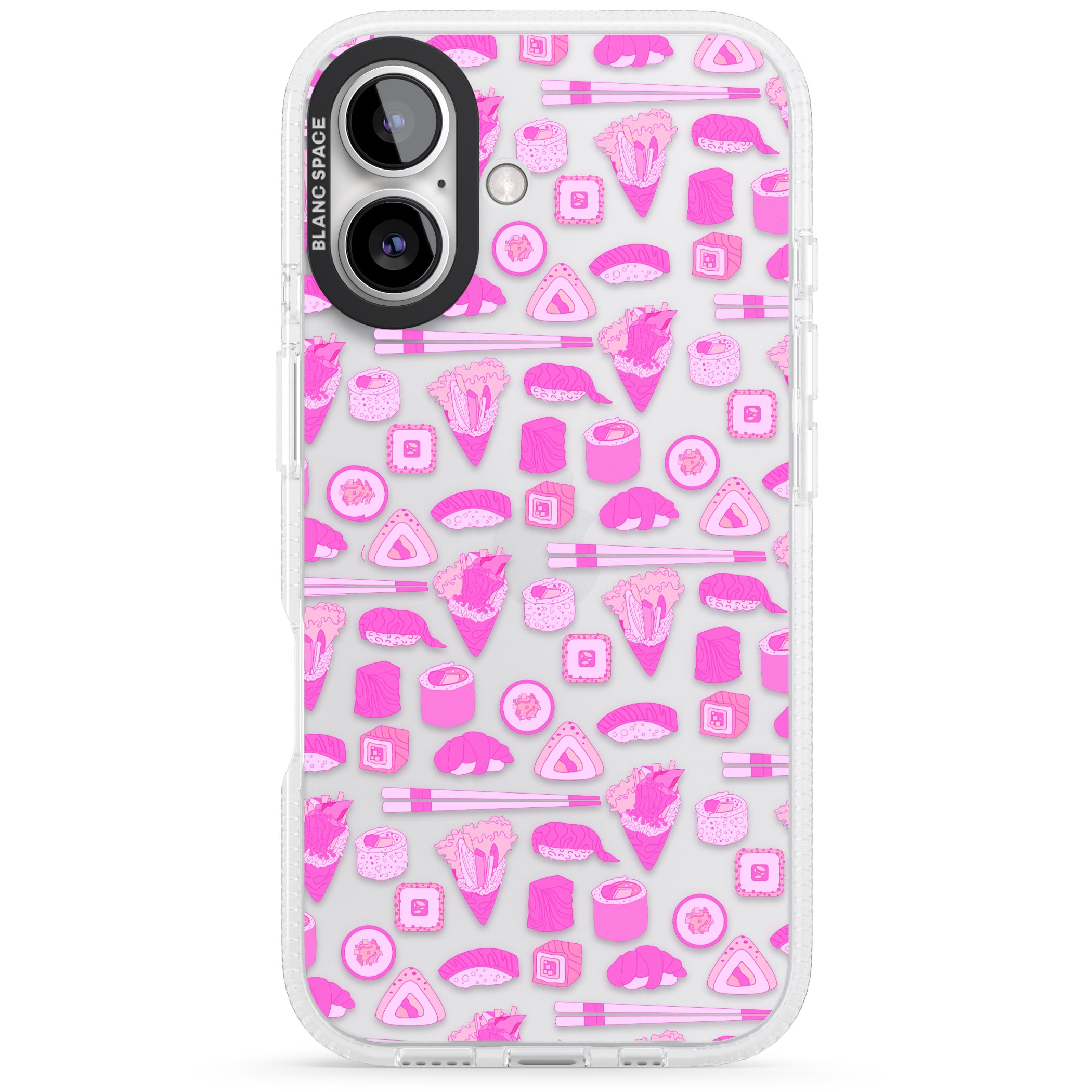 Bright Pink Sushi Pattern iPhone 16 / 16 Plus Clear Case Impact Air - Blanc Space