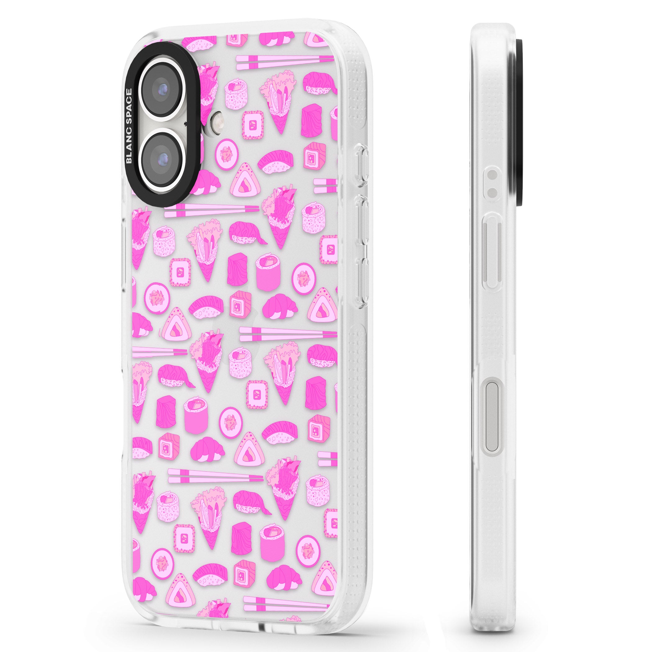 Bright Pink Sushi Pattern iPhone 16 / 16 Plus Clear Case Impact Air - Blanc Space