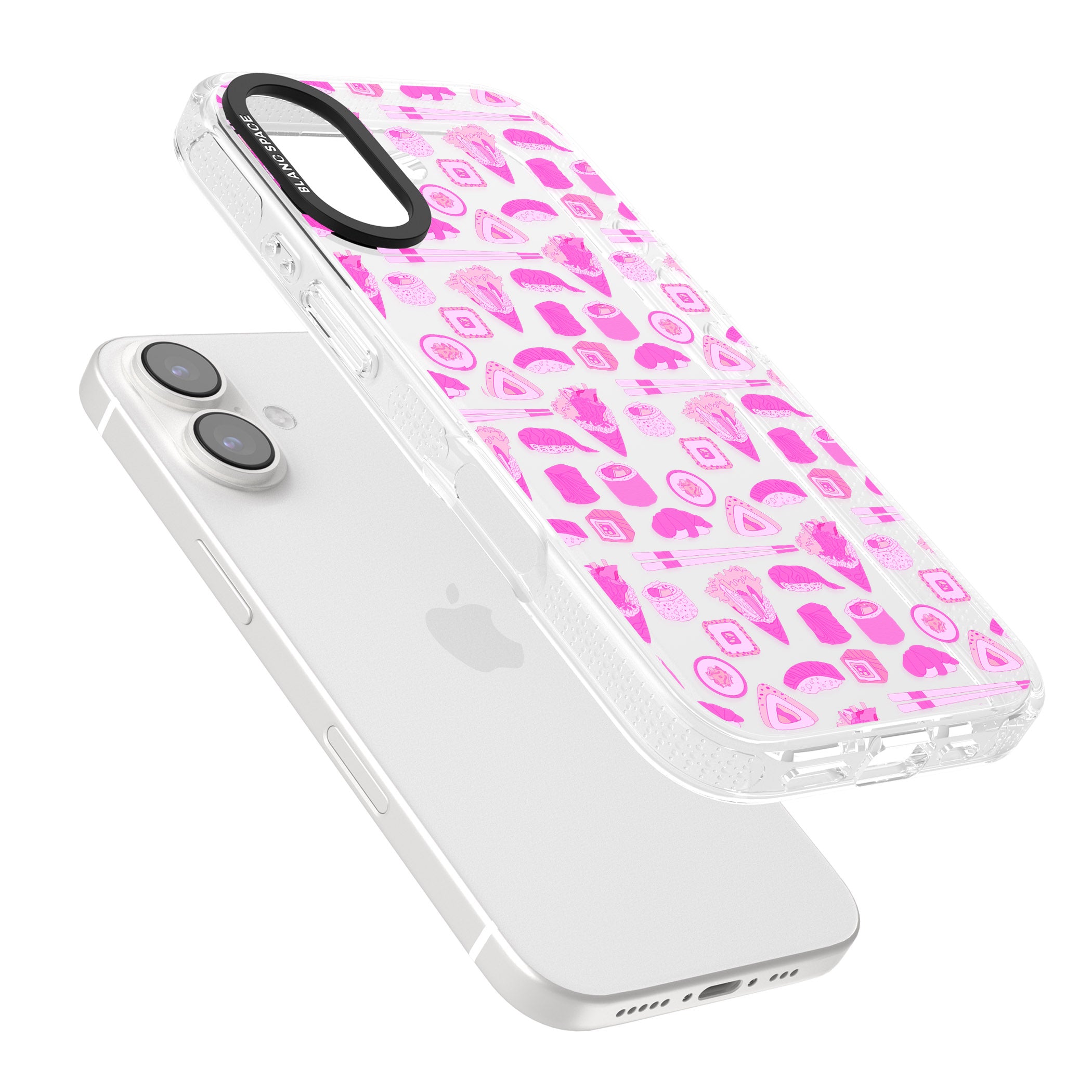 Bright Pink Sushi Pattern iPhone 16 / 16 Plus Clear Case Impact Air - Blanc Space