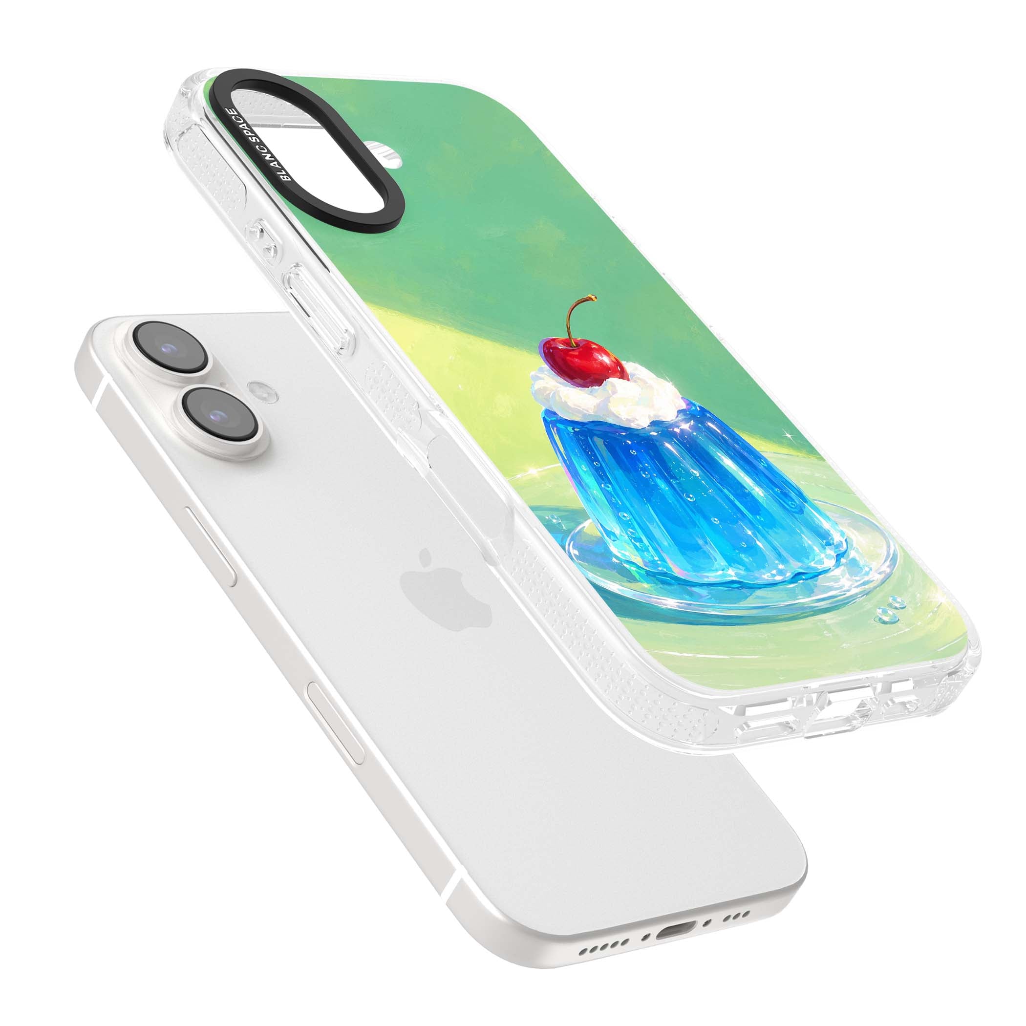 Cherry Jelly kawaii dessert iPhone case featuring blue jelly pudding, whipped cream and a red cherry | Clear Case Impact Air case for iPhone 16, iPhone 16 Plus